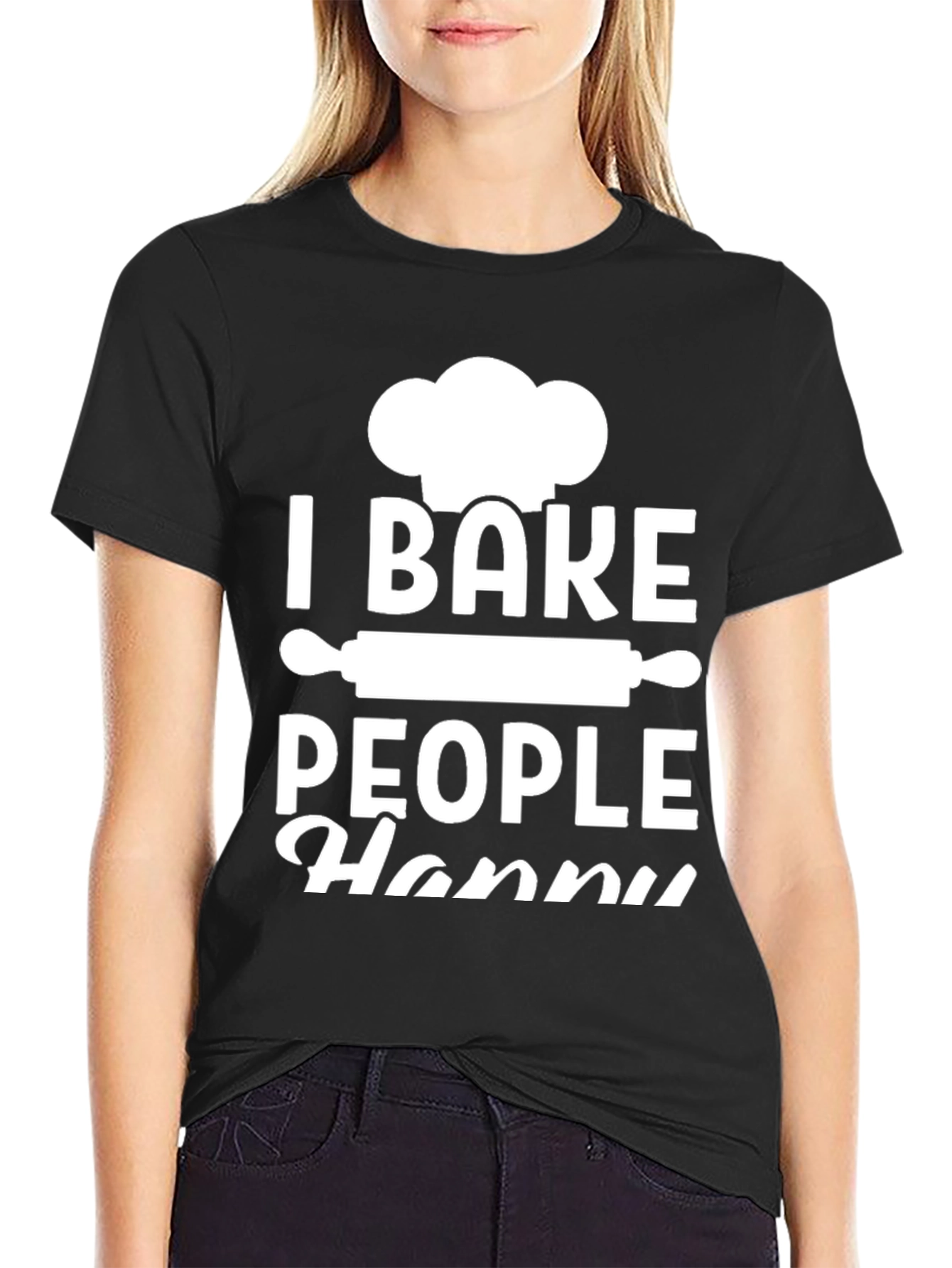 Black I Bake People Happy T-Shirt view 2