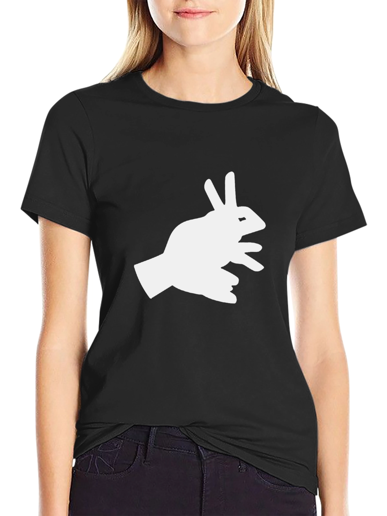 Black Shadow Rabbit Tee - Fun Hand Puppet T-Shirt view 2