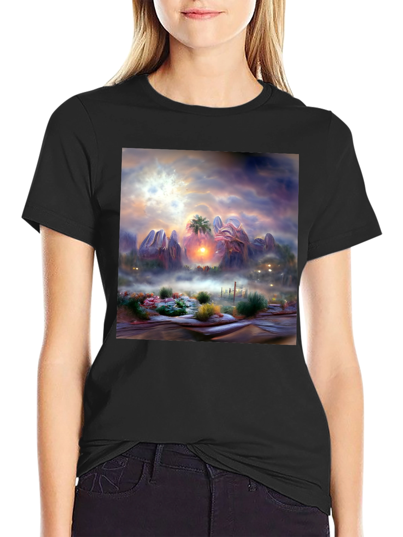 Black Sunset Desert Graphic Tee - Artistic Men's Shirt view 2