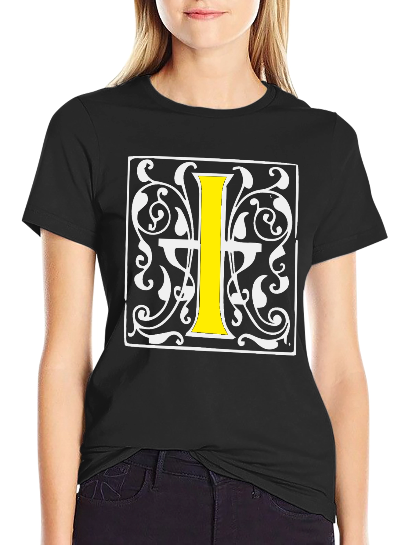 Vintage Letter I Graphic Tee - Black - 2