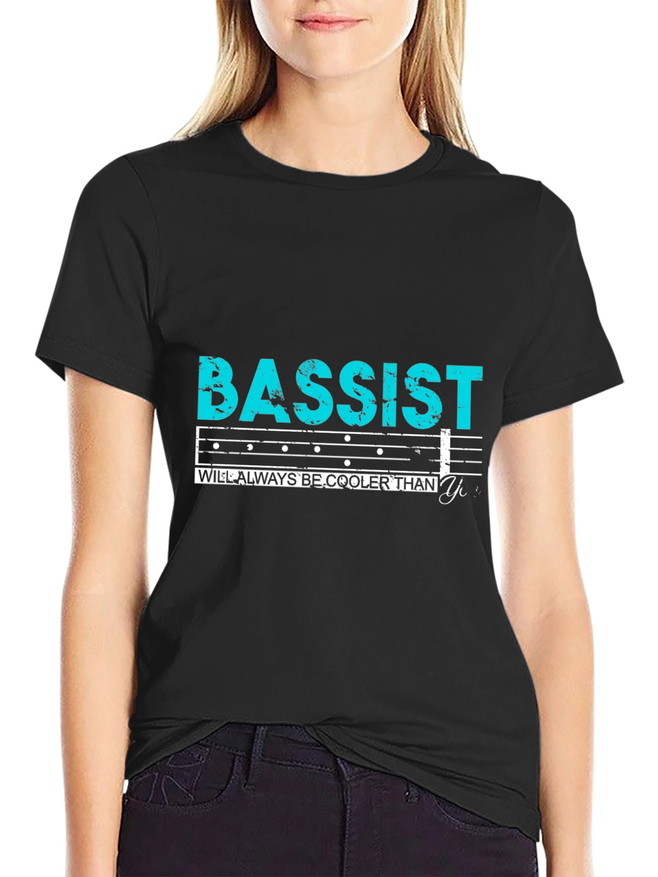 Black Cool Bassist T-Shirt - Musical Humor Tee view 2