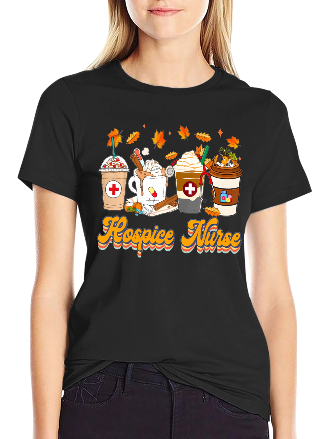 Black Hospice Nurse Fall Coffee T-Shirt view 2