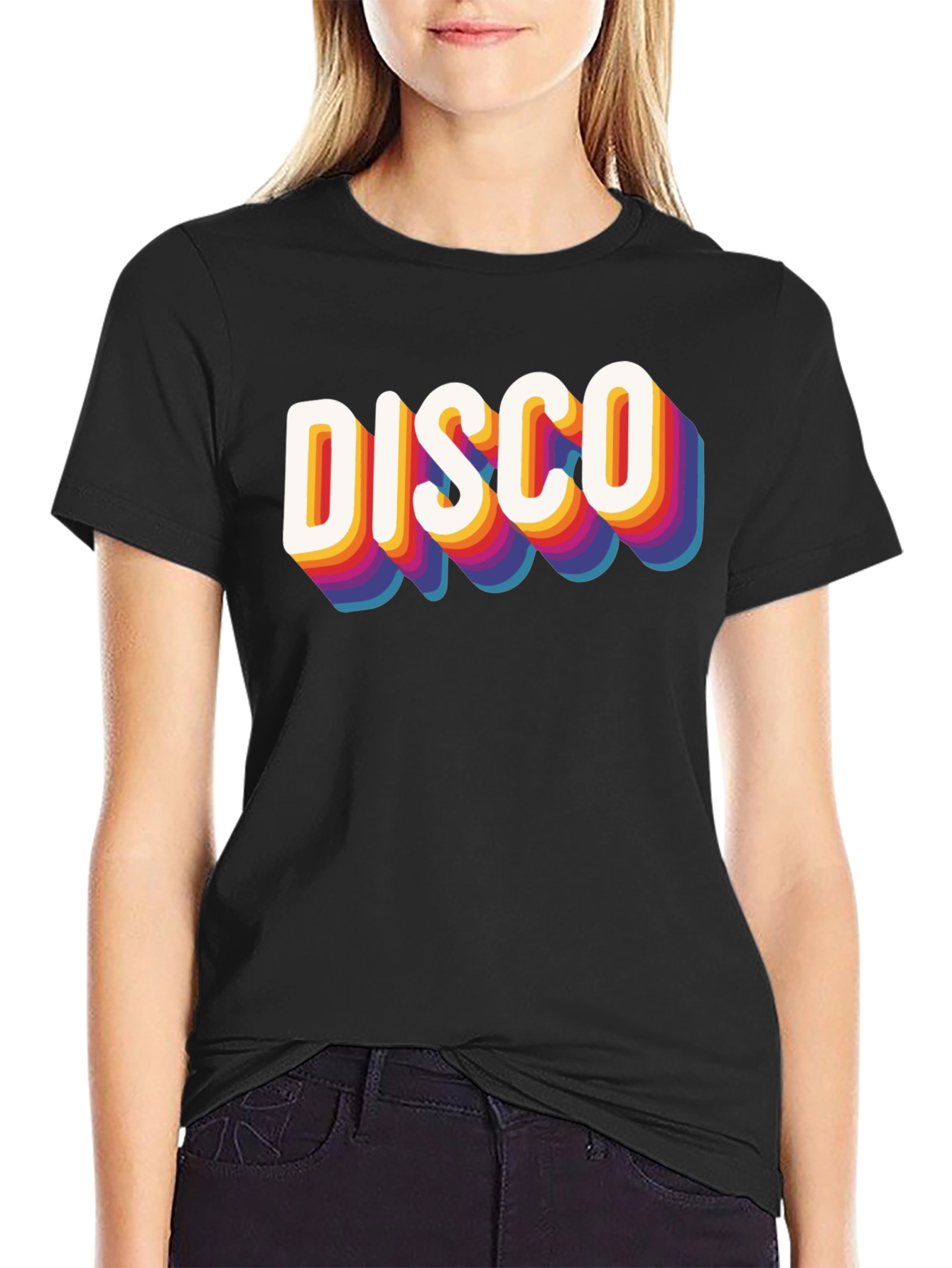 Black Retro Disco Graphic Tee - Black Cotton Blend view 2
