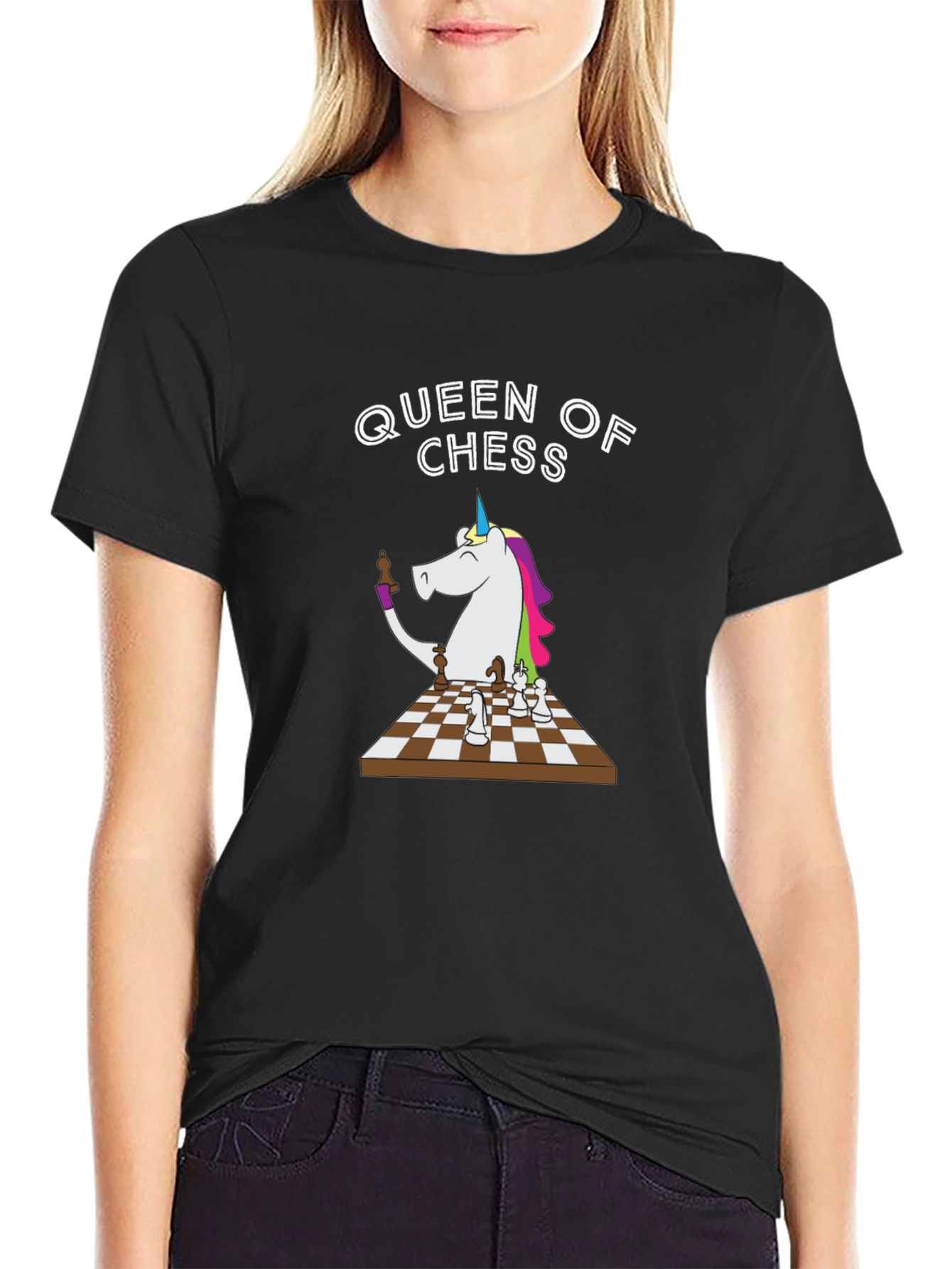 Black Queen of Chess Unicorn T-Shirt - Unique Graphic Tee view 2