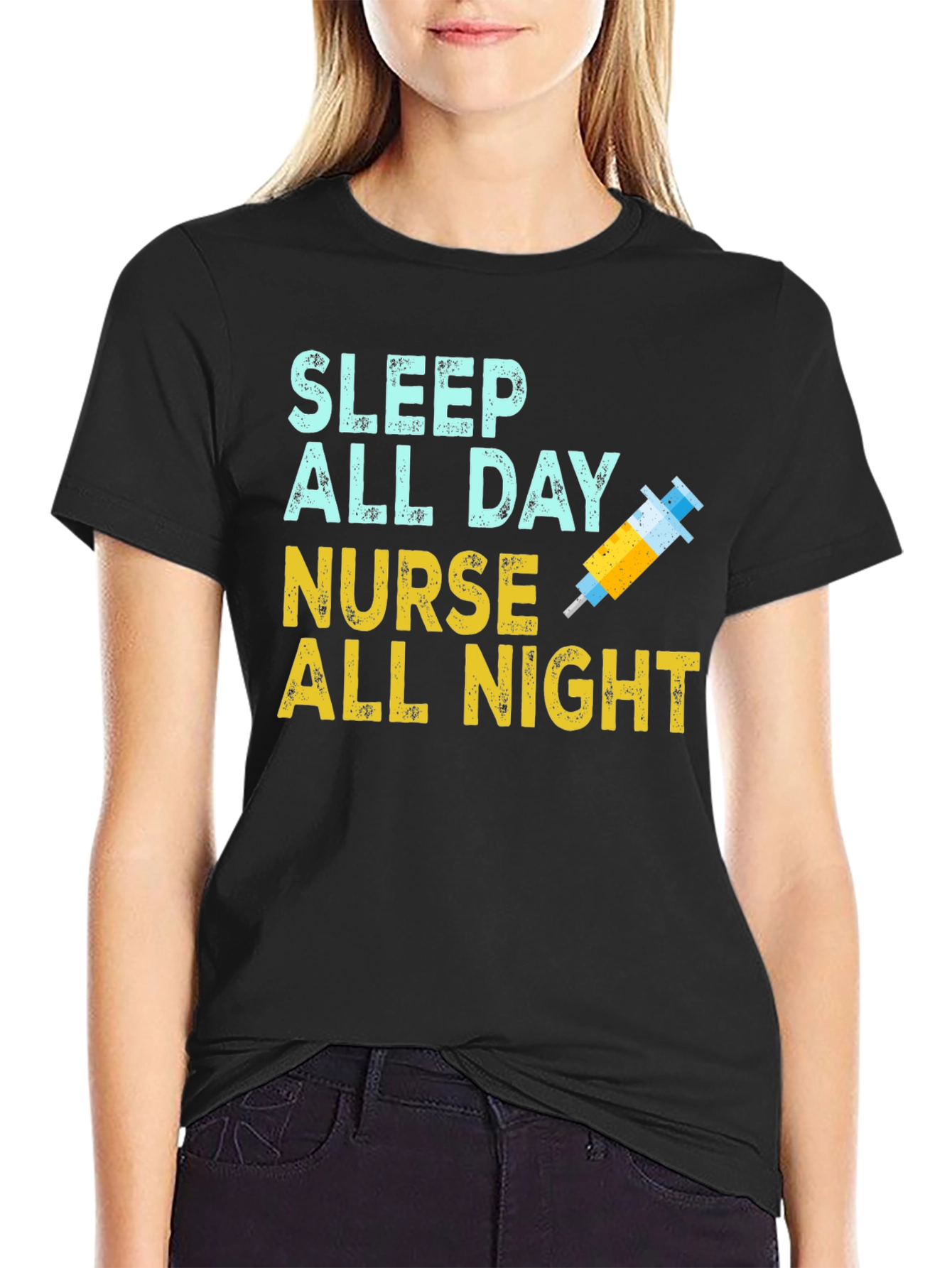 Black Nurse Sleep All Day T-Shirt view 2