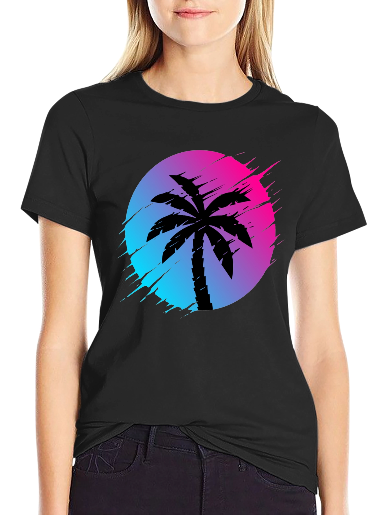 Black Retro Palm Tree Graphic Tee - Black view 2