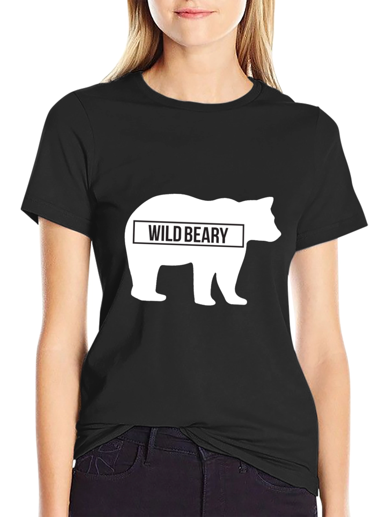 Black Wild Beary Graphic T-Shirt - Black Cotton Blend Casual Tee view 2