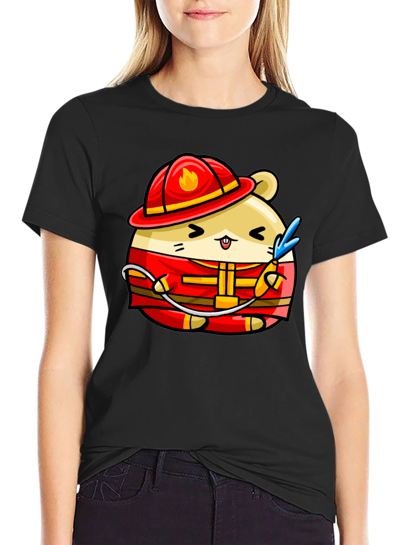 Black Firefighter Hamster Graphic Tee - Black view 2