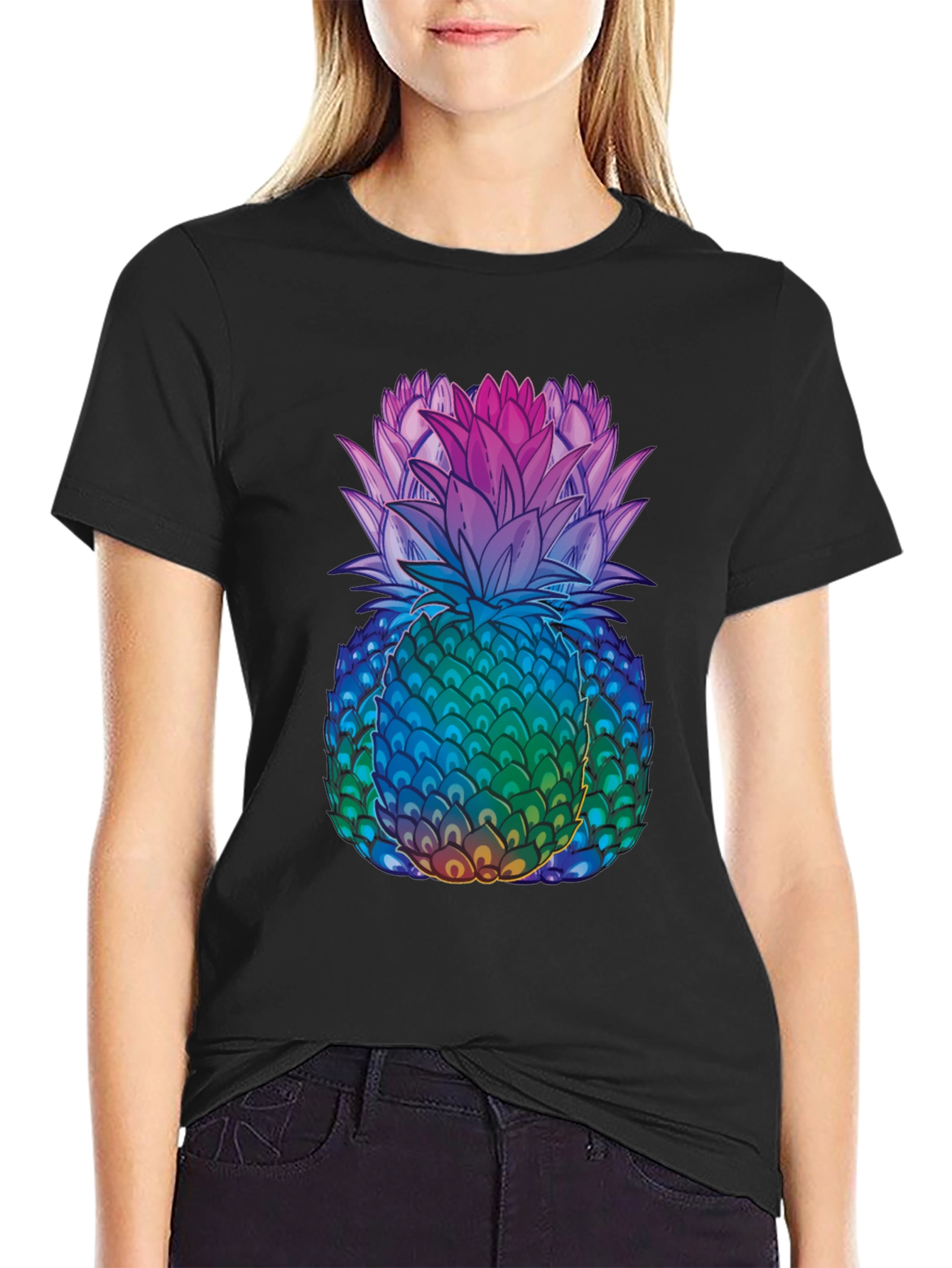 Black Rainbow Pineapple Graphic Tee - Unique Design view 2