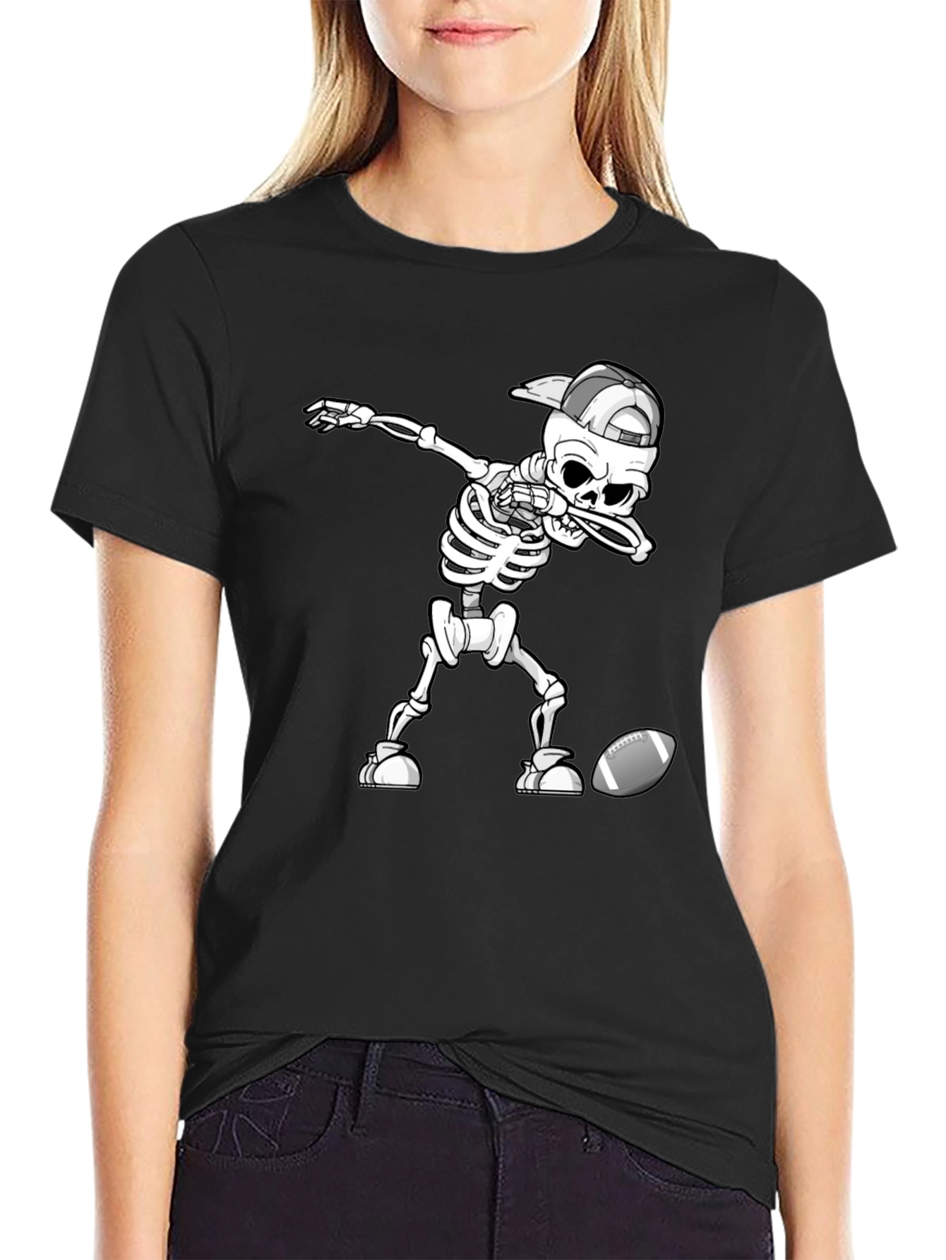 Black Skeleton Dabbing Football Tee view 2