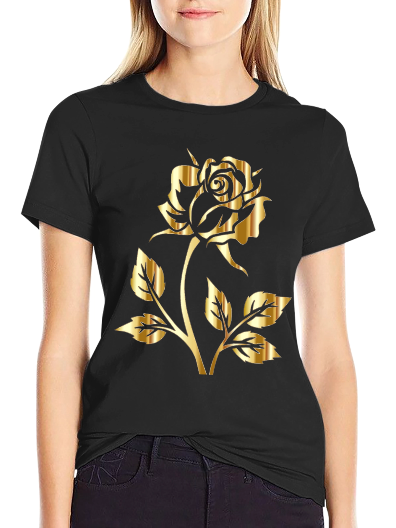 Black Gold Rose Graphic T-Shirt - Black view 2