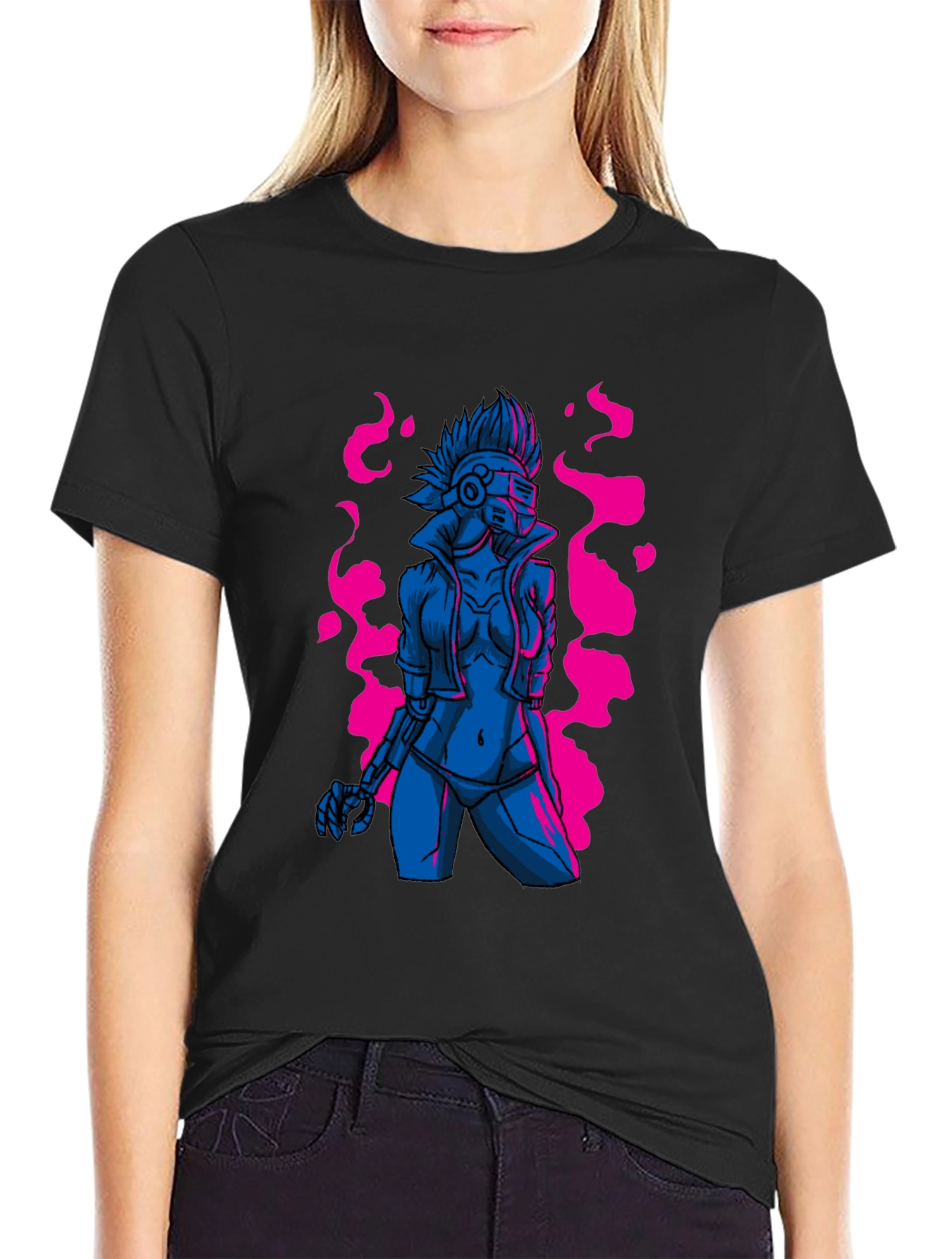Black Cyberpunk Android Graphic Tee - Edgy Sci-Fi Style view 2