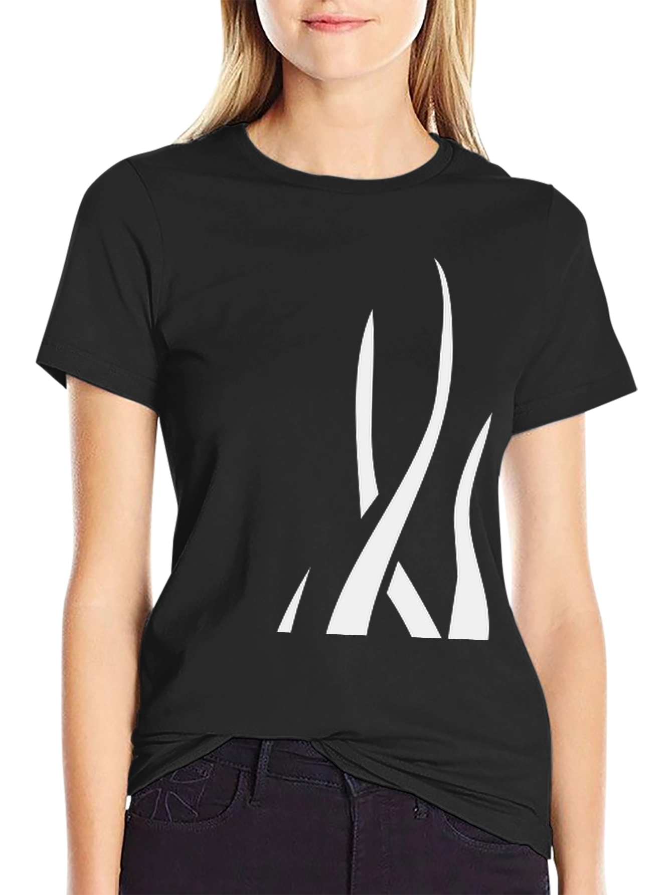 Black Men's Black Graphic Tee - Abstract White Design view 2