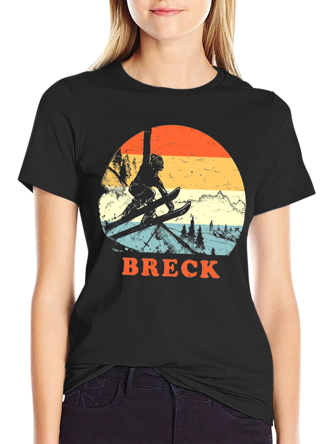Black Vintage Breck Skiing T-Shirt view 2
