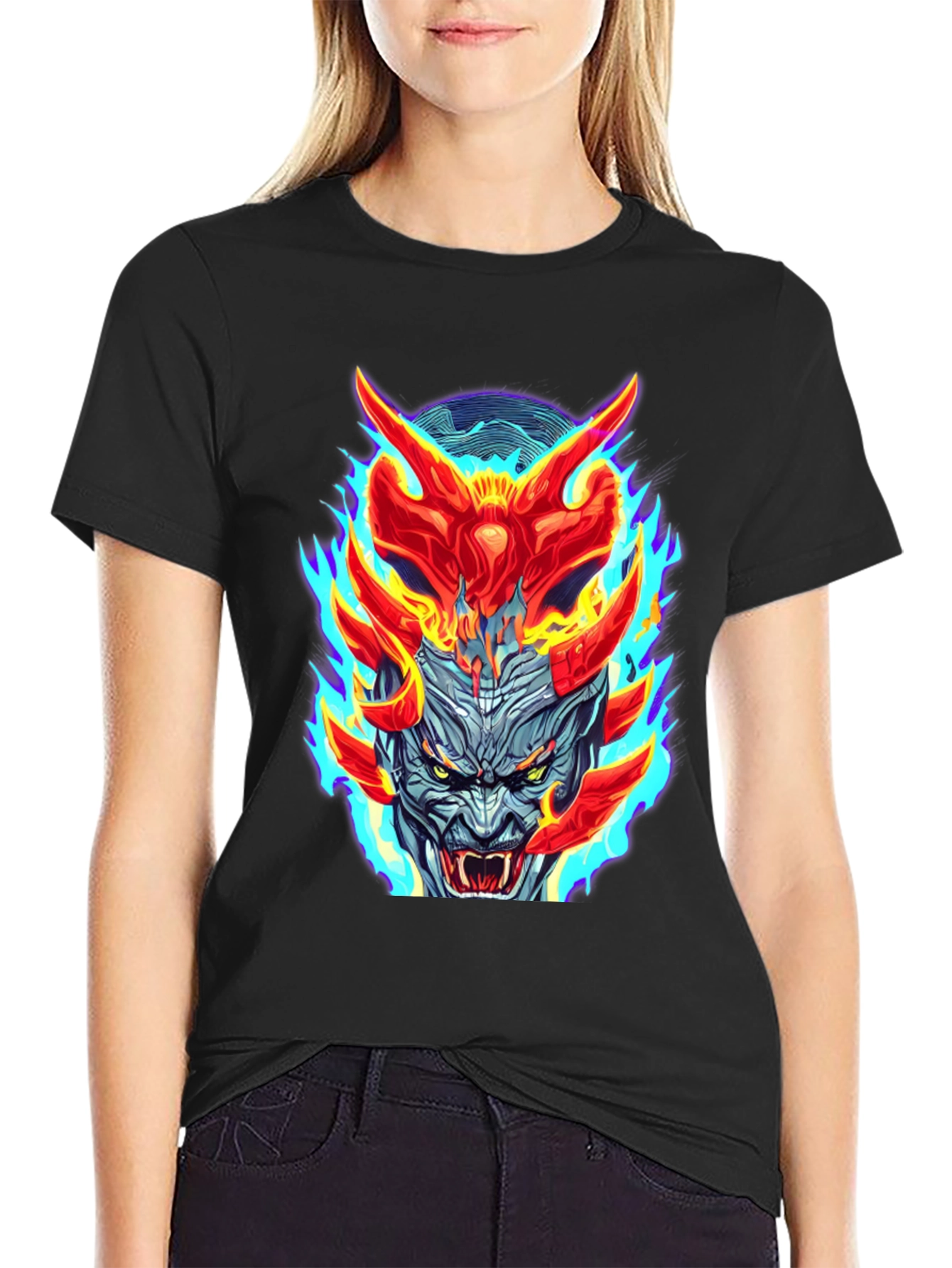 Black Fiery Demon Graphic Tee - Black view 2