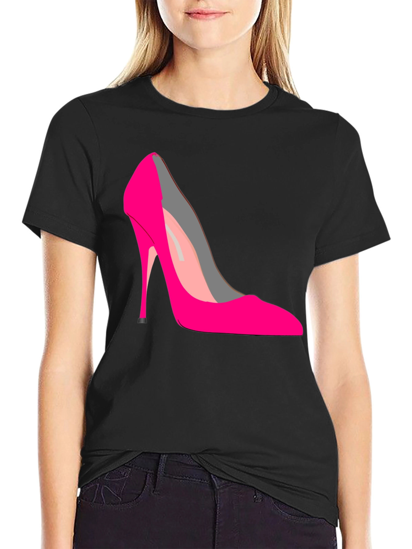 Black Hot Pink High Heel Graphic Tee view 2