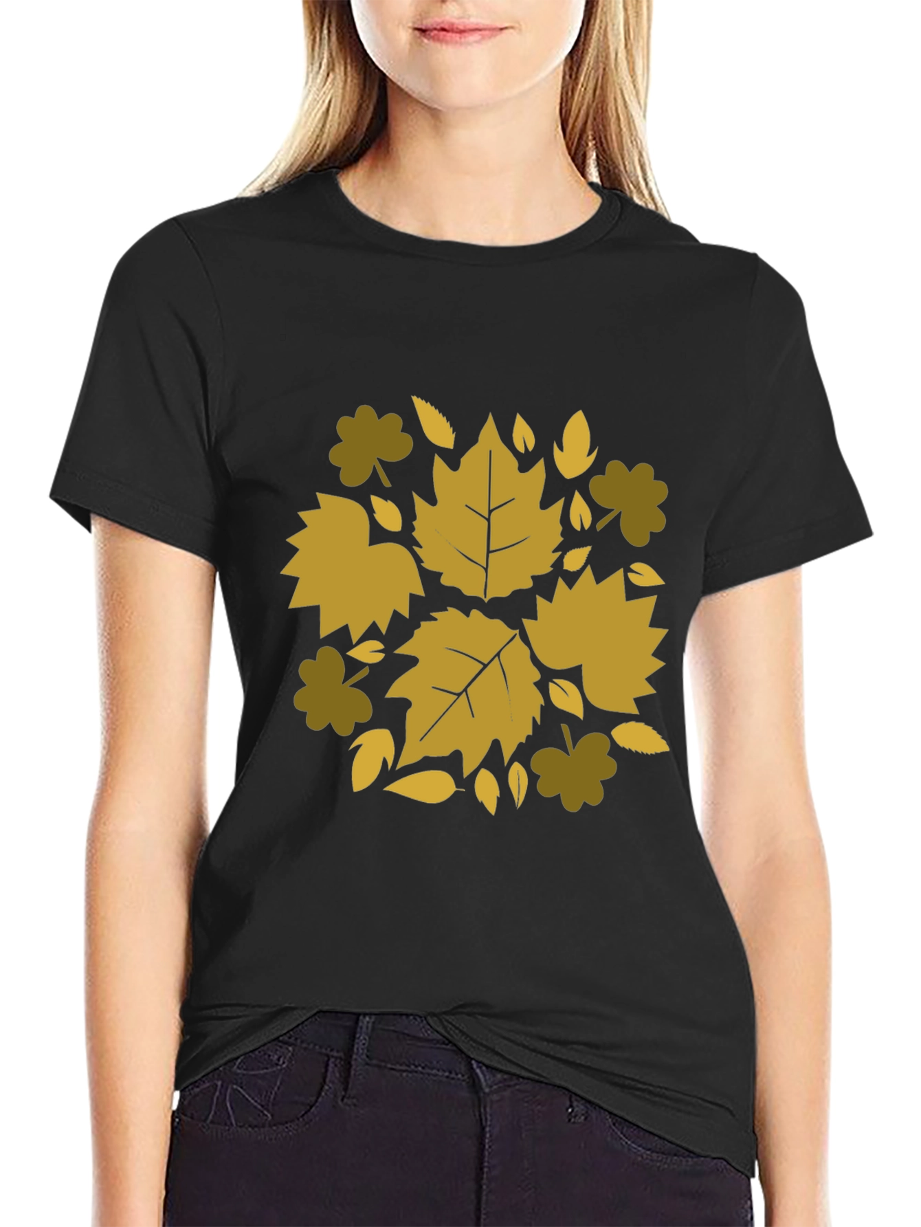 Black Autumn Leaf Graphic Tee - Stylish Comfort view 2