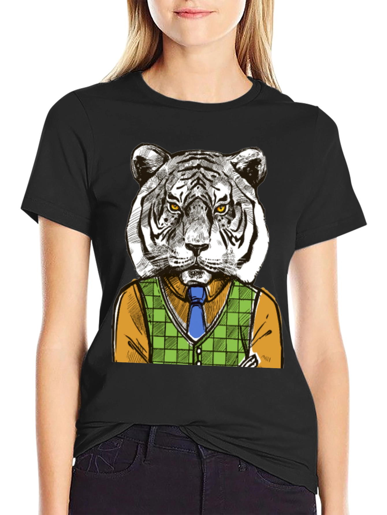 Black Tiger Gentleman Graphic T-Shirt - Cool Animal Design view 2
