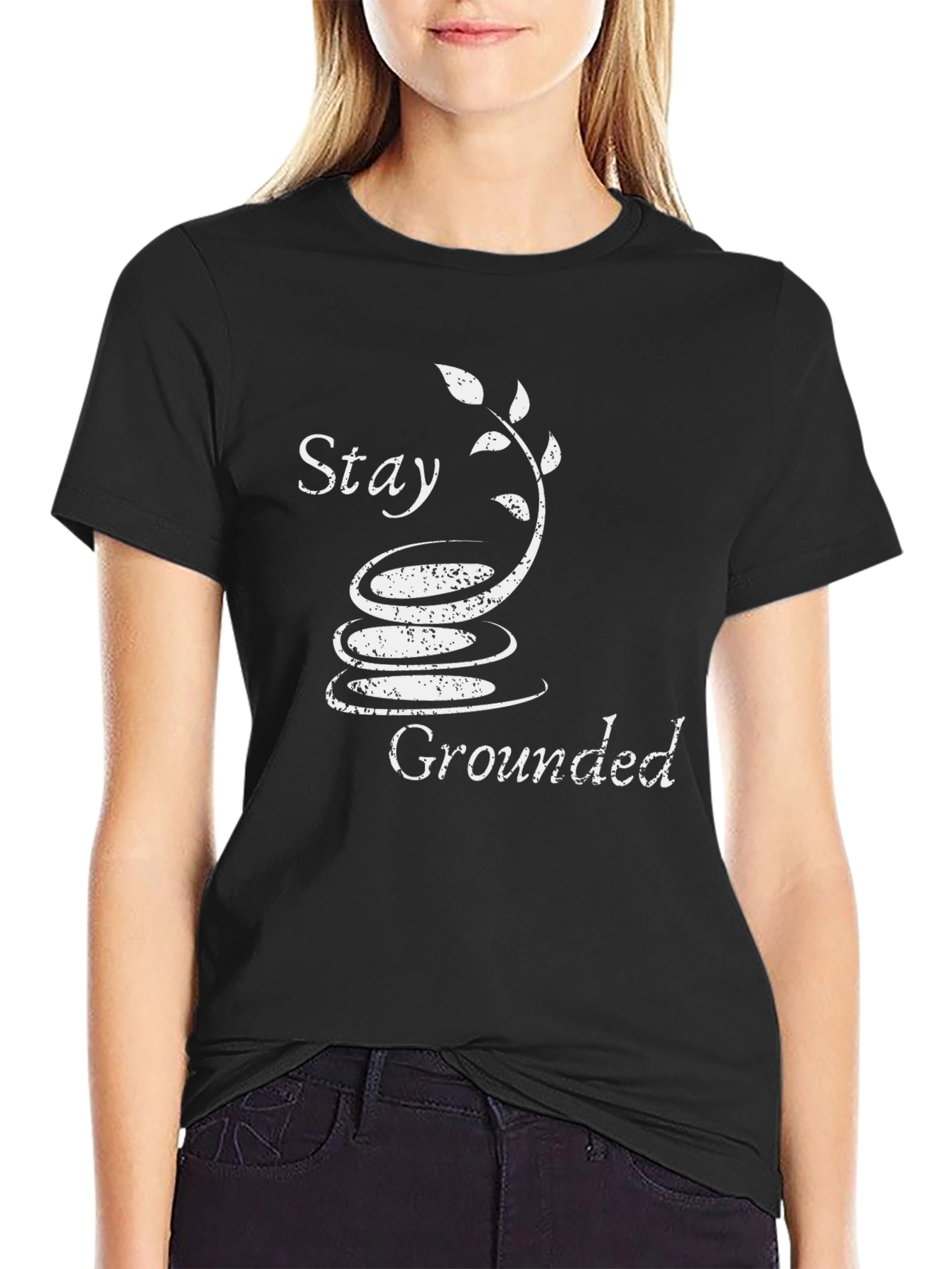 Black Stay Grounded T-Shirt - Zen Garden Design view 2