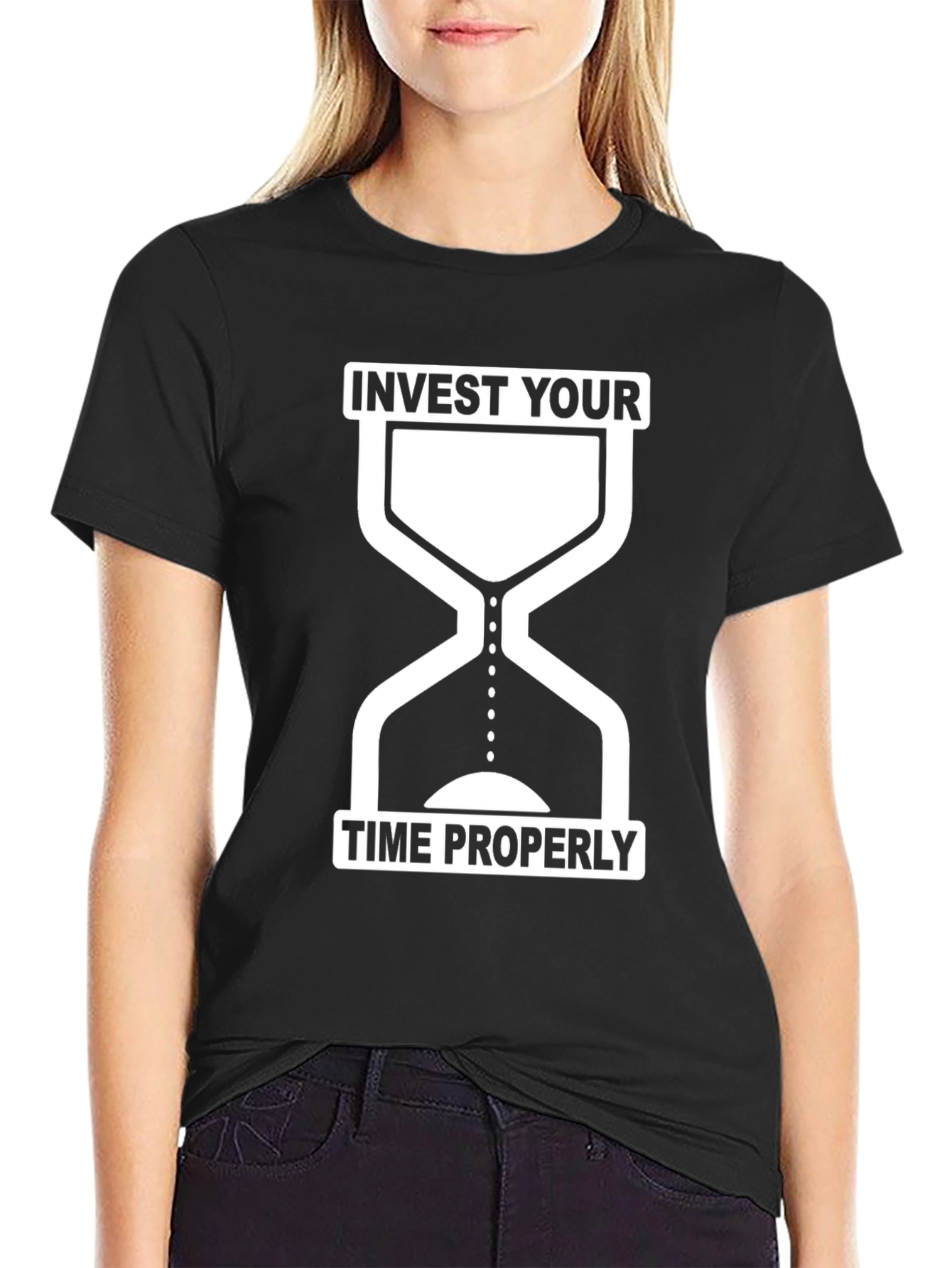 Black Invest Time Properly Graphic Tee view 2