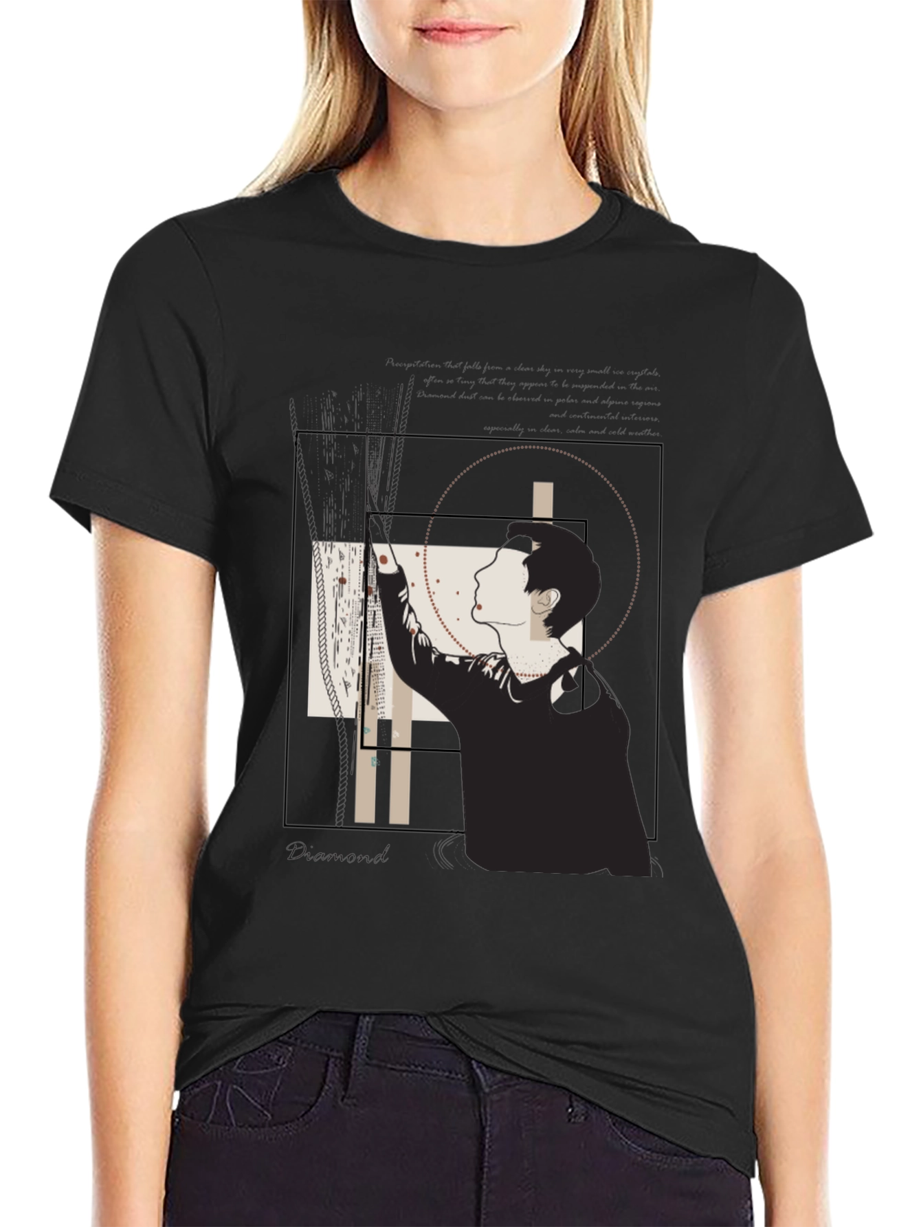 Black Geometric Graphic Black T-Shirt view 2