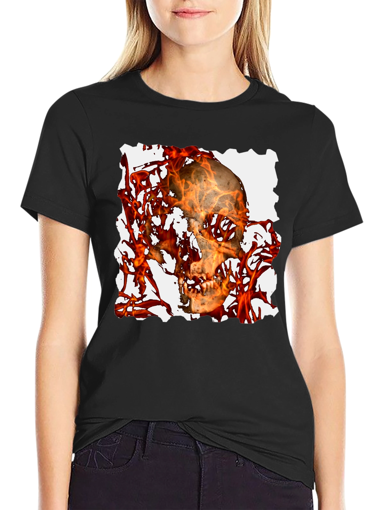 Black Fiery Skull Graphic Tee - Black T-Shirt view 2