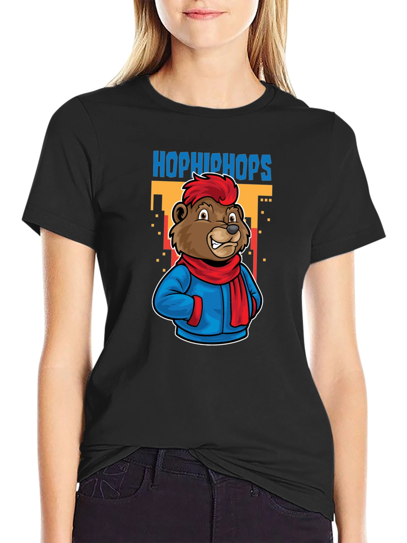 Black Hop Hip Hops Bear T-Shirt - Urban Cartoon Style view 2