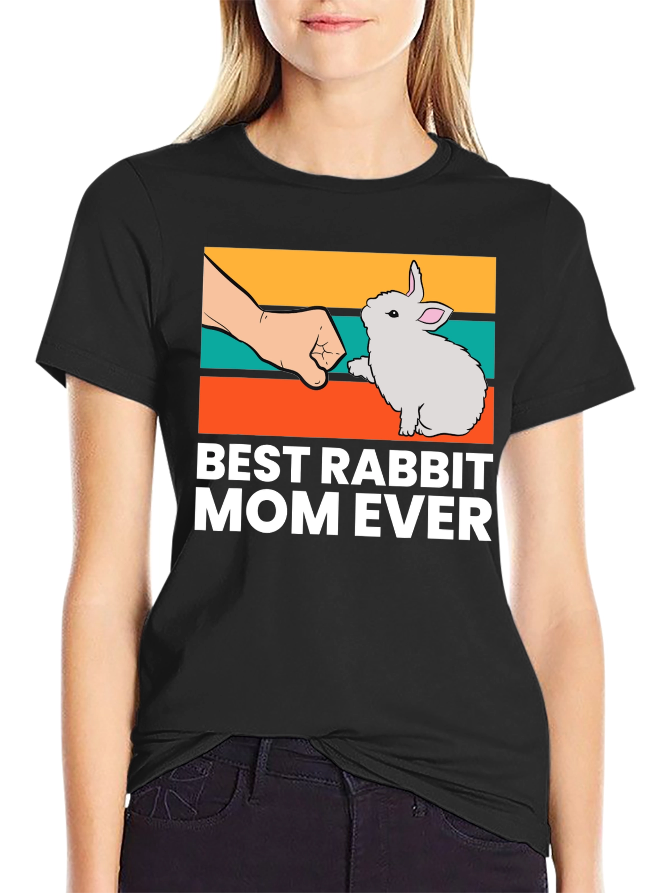 Black Best Rabbit Mom Ever T-Shirt, Cute Bunny Tee view 2