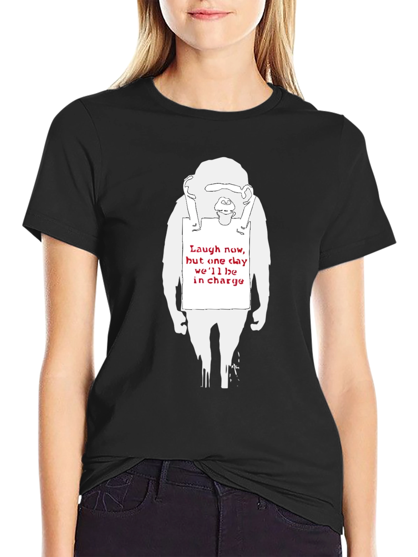Black Banksy Monkey T-Shirt - Laugh Now view 2