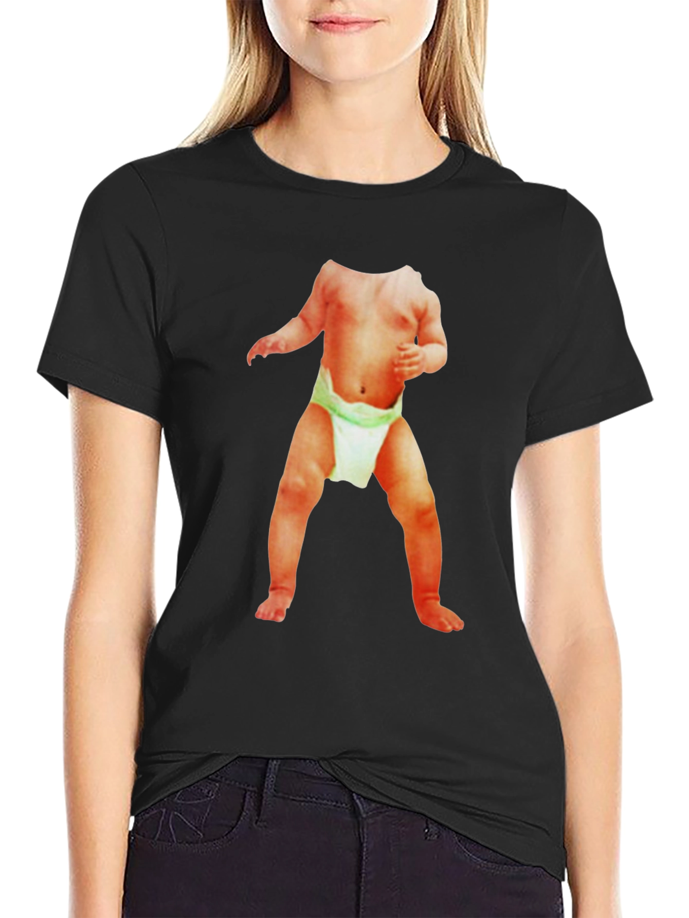 Black Black T-Shirt with Baby Image view 2