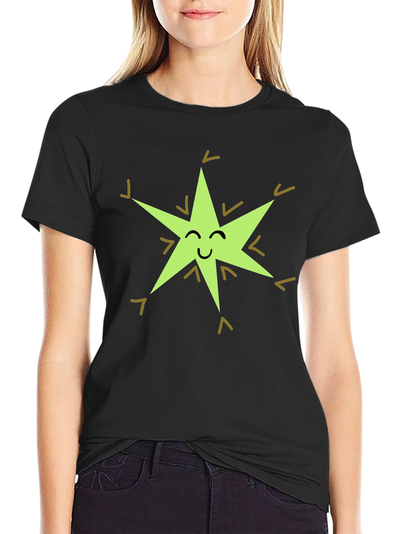 Black Happy Star Graphic Tee - Black Cotton Blend view 2