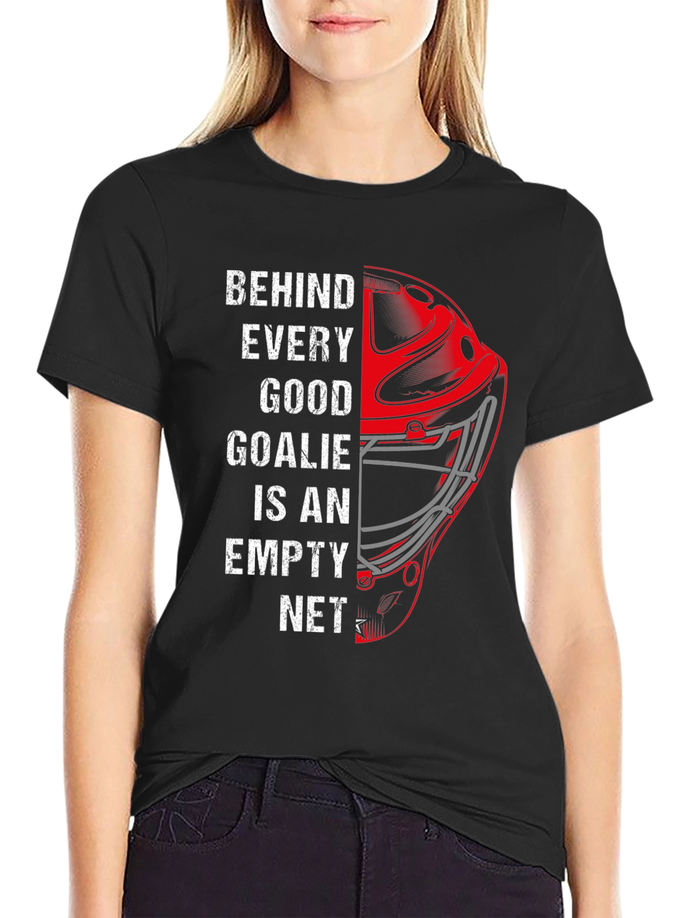 Black Funny Hockey Goalie T-Shirt - Empty Net Design view 2