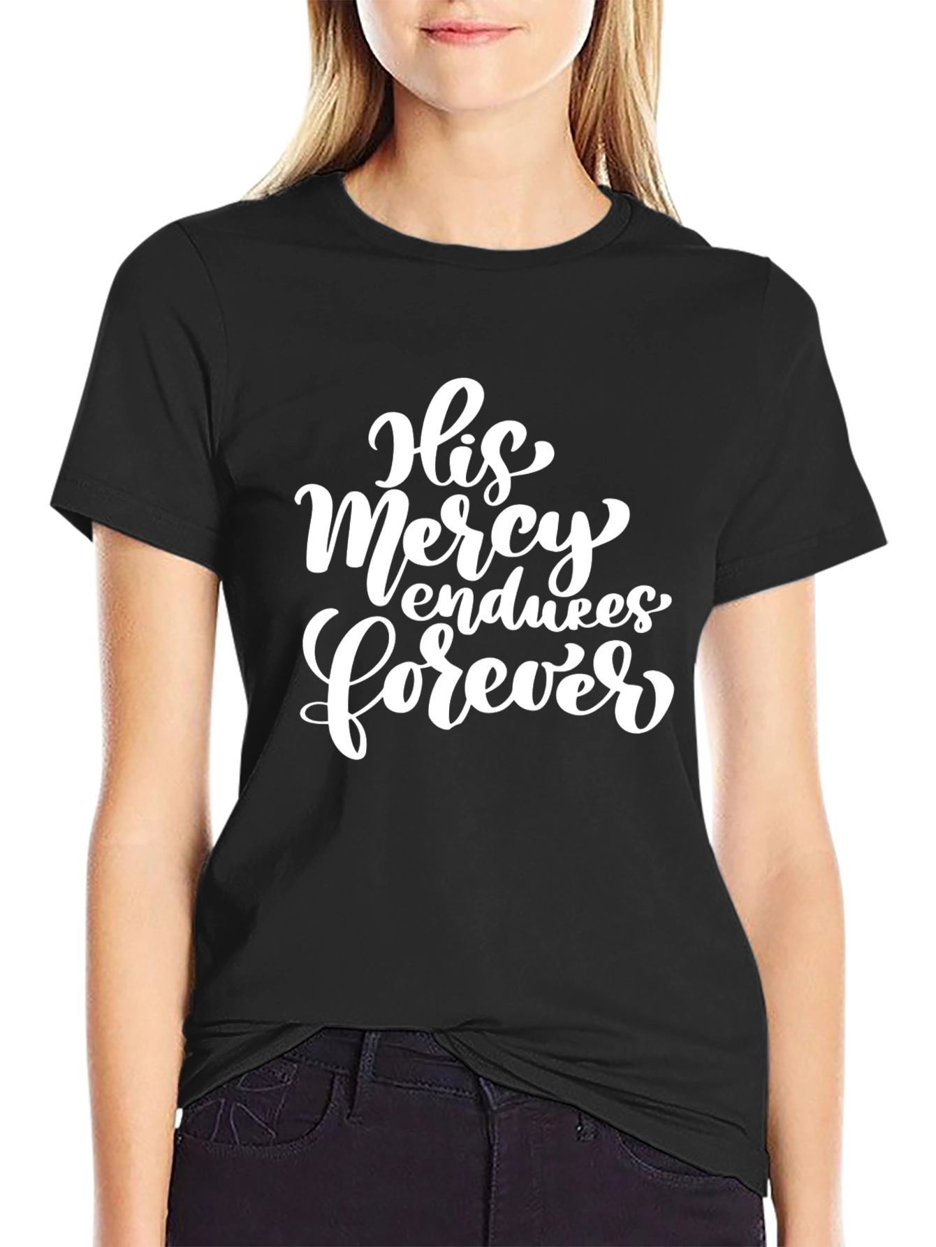 His Mercy Endures Forever Black T-Shirt - 2