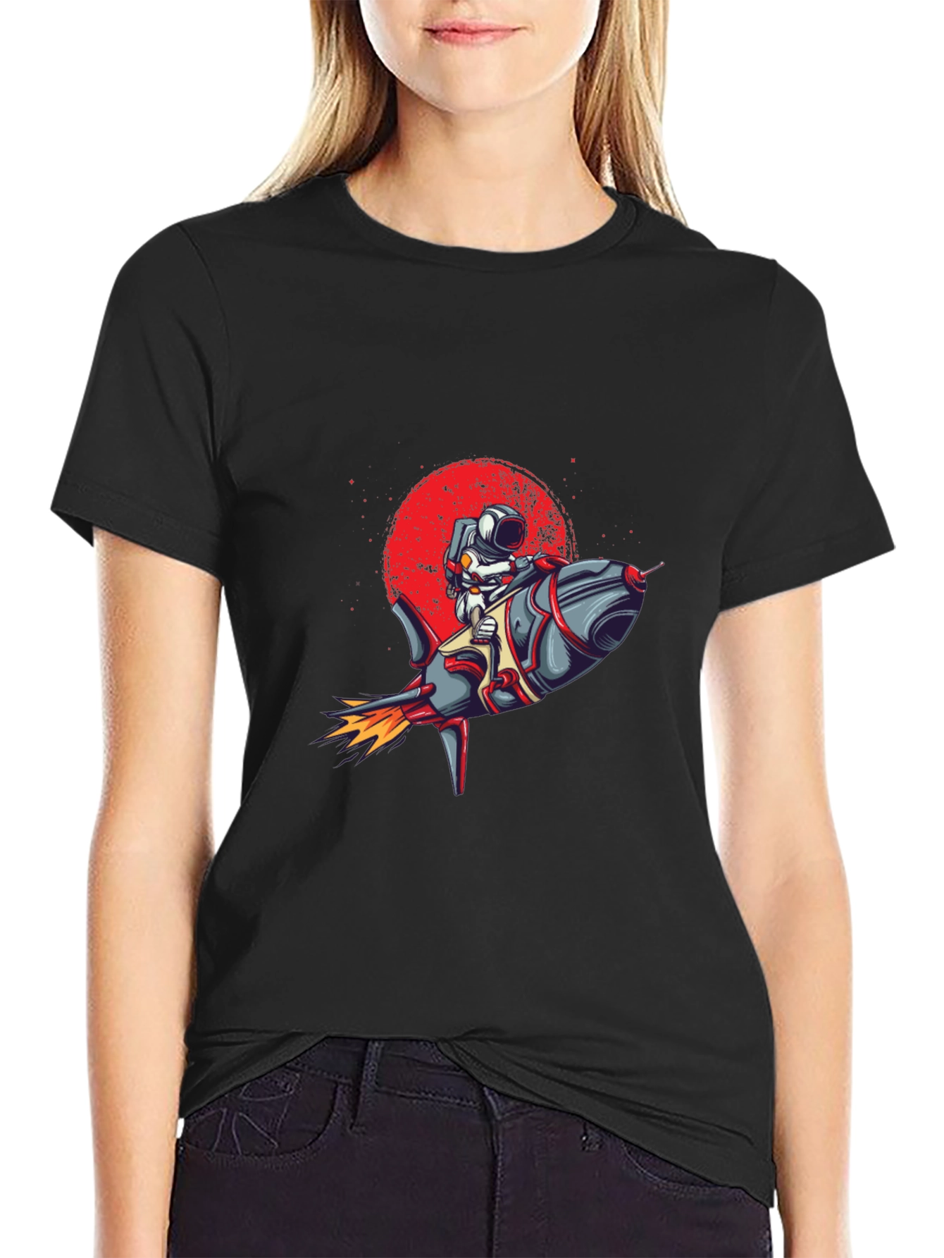 Black Astronaut Rocket Graphic Tee - Space Adventure T-Shirt view 2