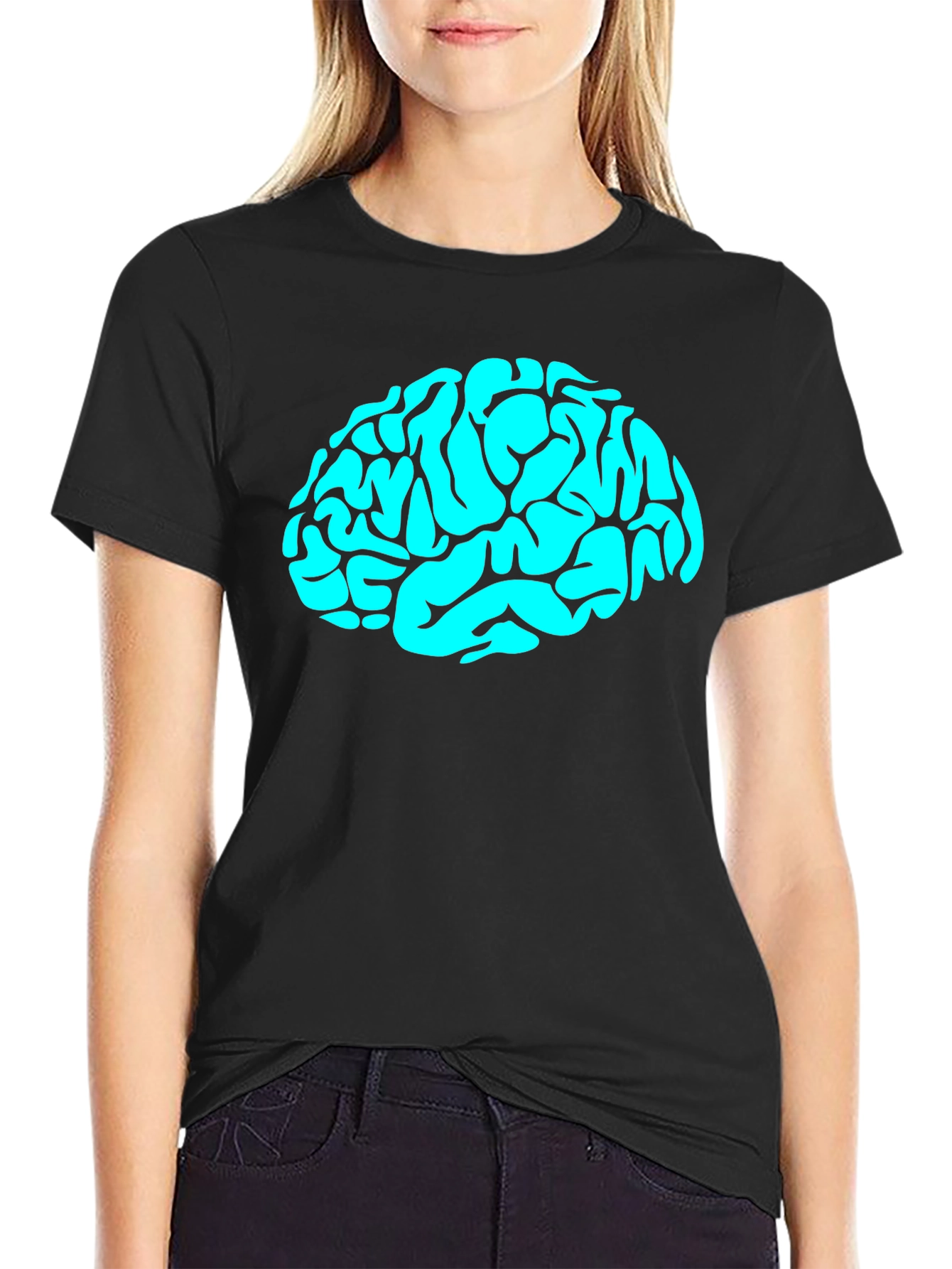 Black Brain Graphic Tee - Mens Black Cotton T-Shirt view 2