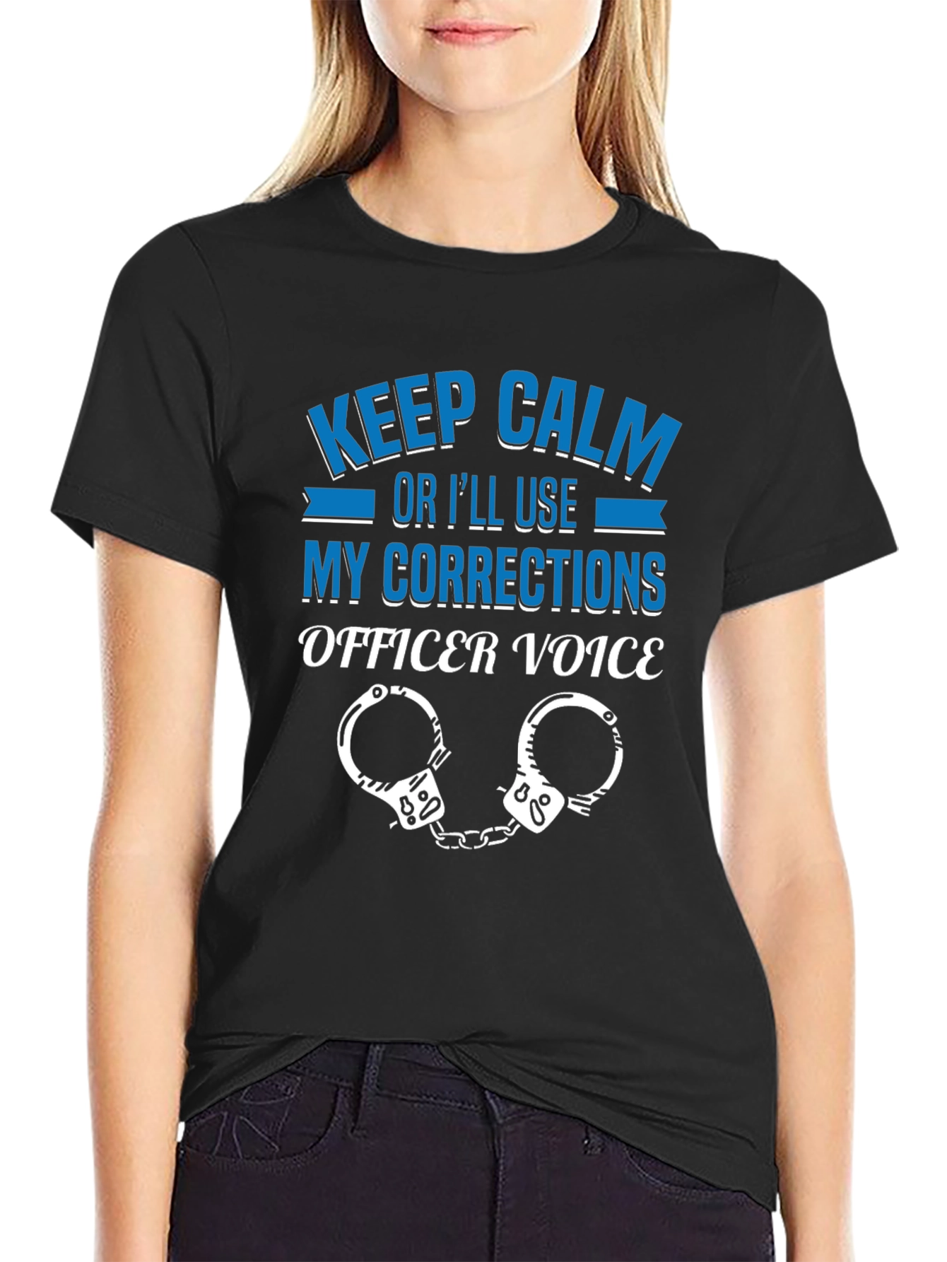 Black Keep Calm Corrections Officer T-Shirt view 2