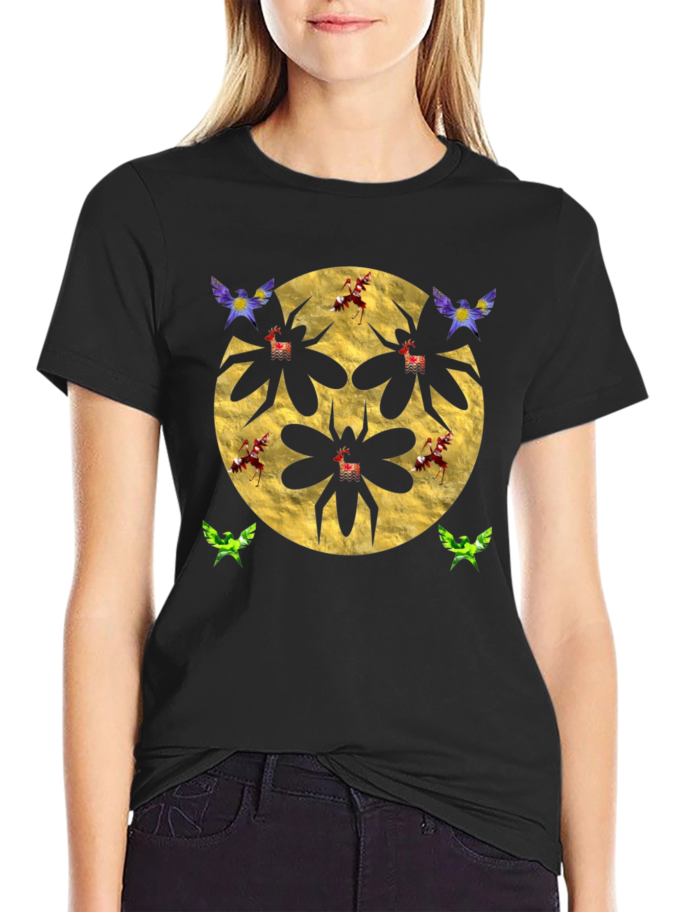 Black Stylish Graphic T-Shirt with Dragonfly Motif view 2