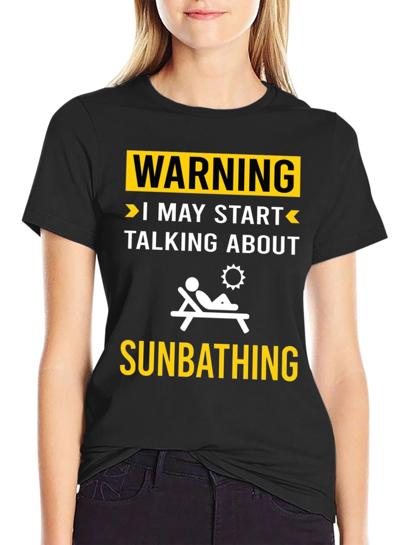 Black Warning: May Start Talking About Sunbathing T-Shirt view 2