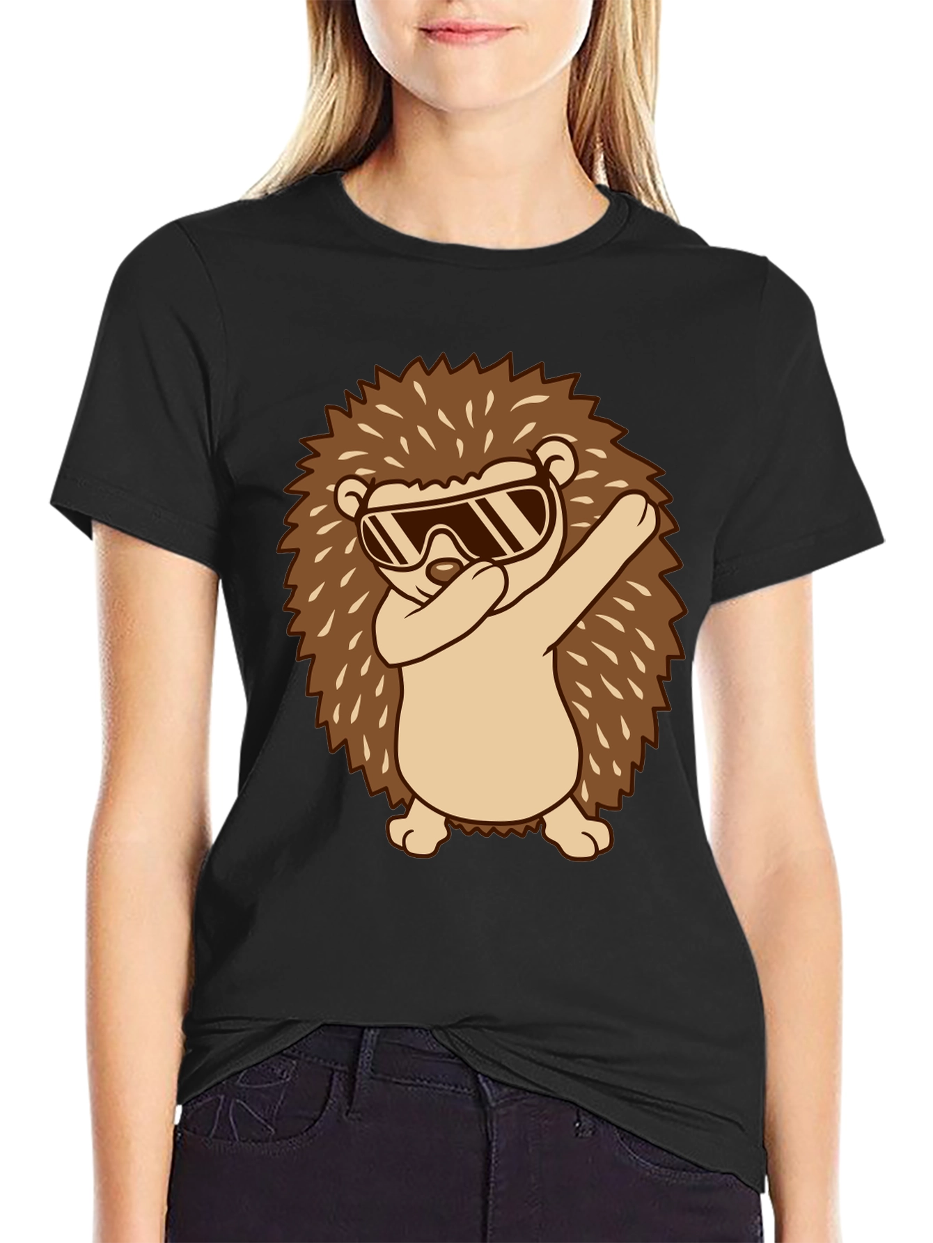 Black Dabbing Hedgehog Graphic Tee - Cool & Fun! view 2