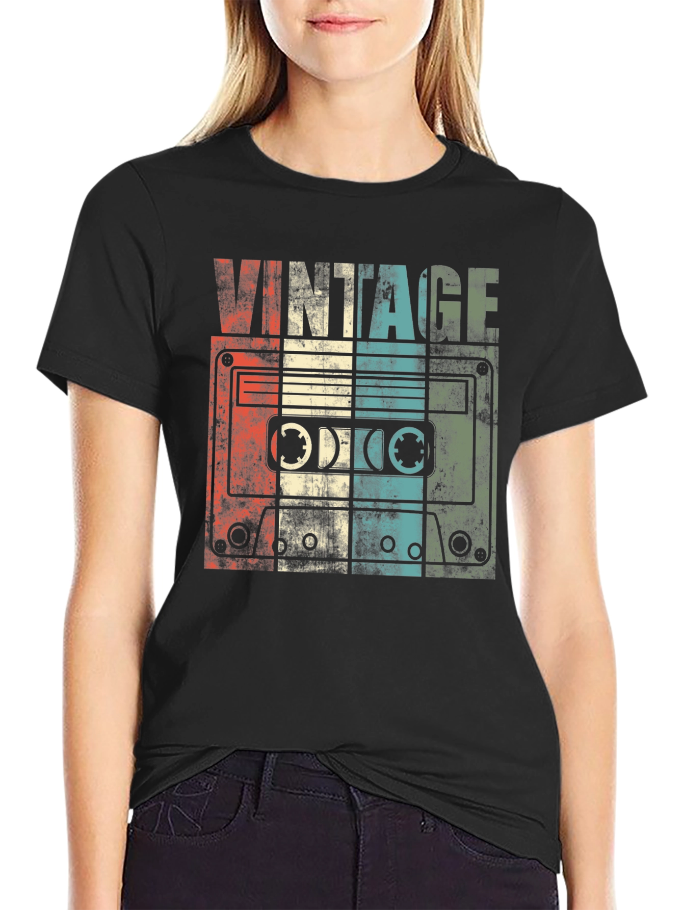 Black Vintage Cassette Tape Graphic T-Shirt view 2