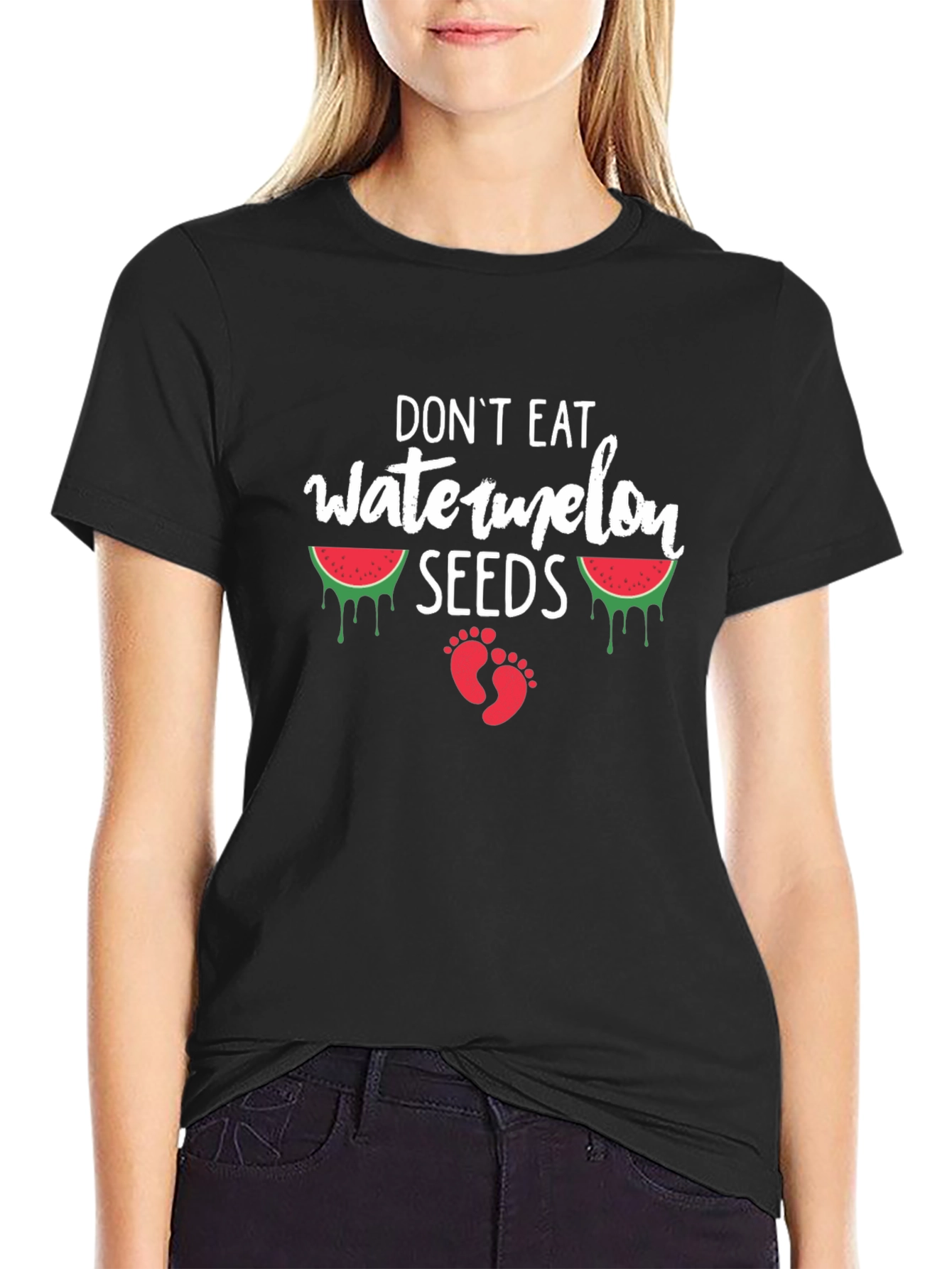 Black Don't Eat Watermelon Seeds T-Shirt Funny Pregnancy Tee view 2