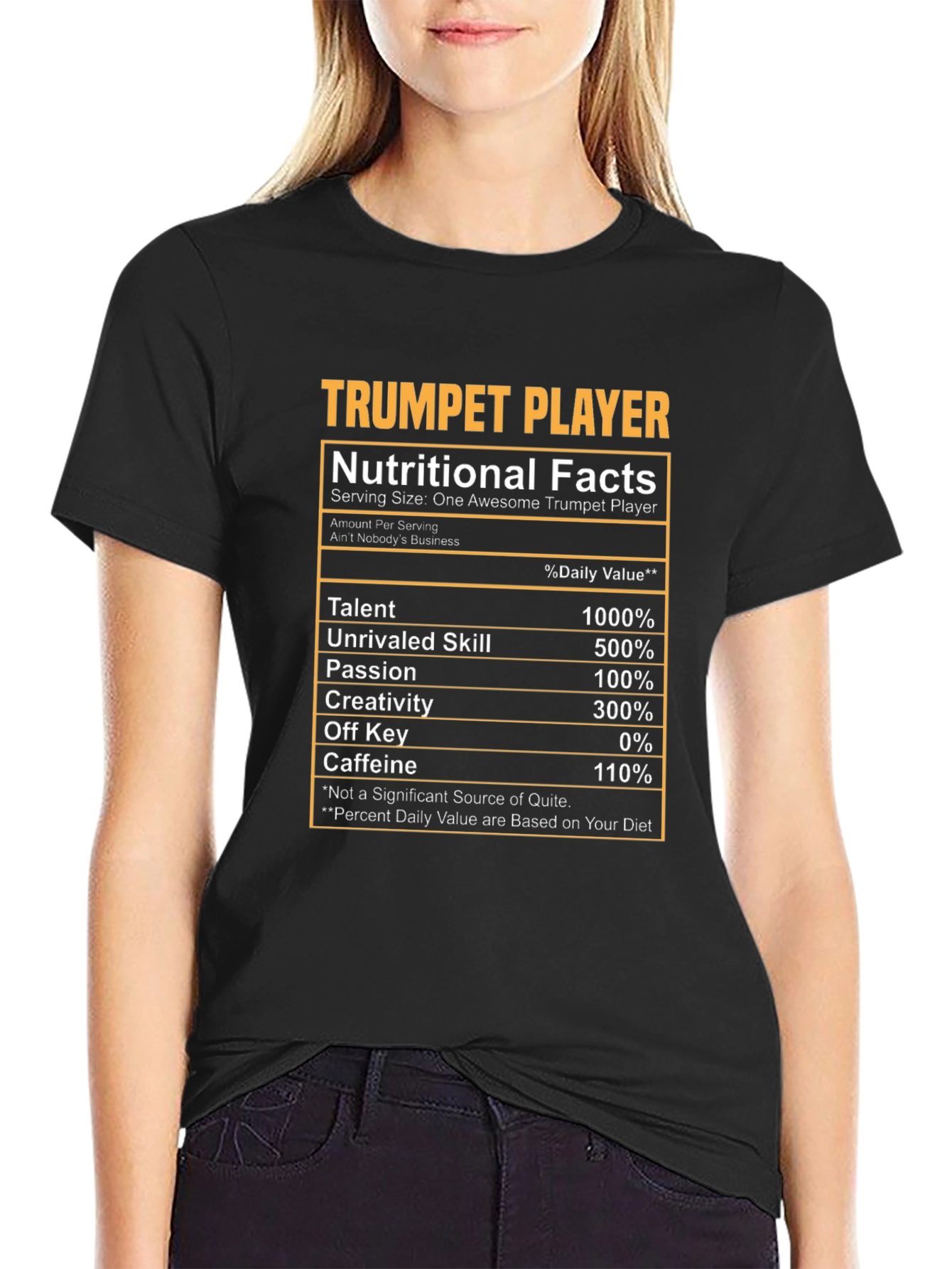 Black Trumpet Player Nutritional Facts T-Shirt view 2