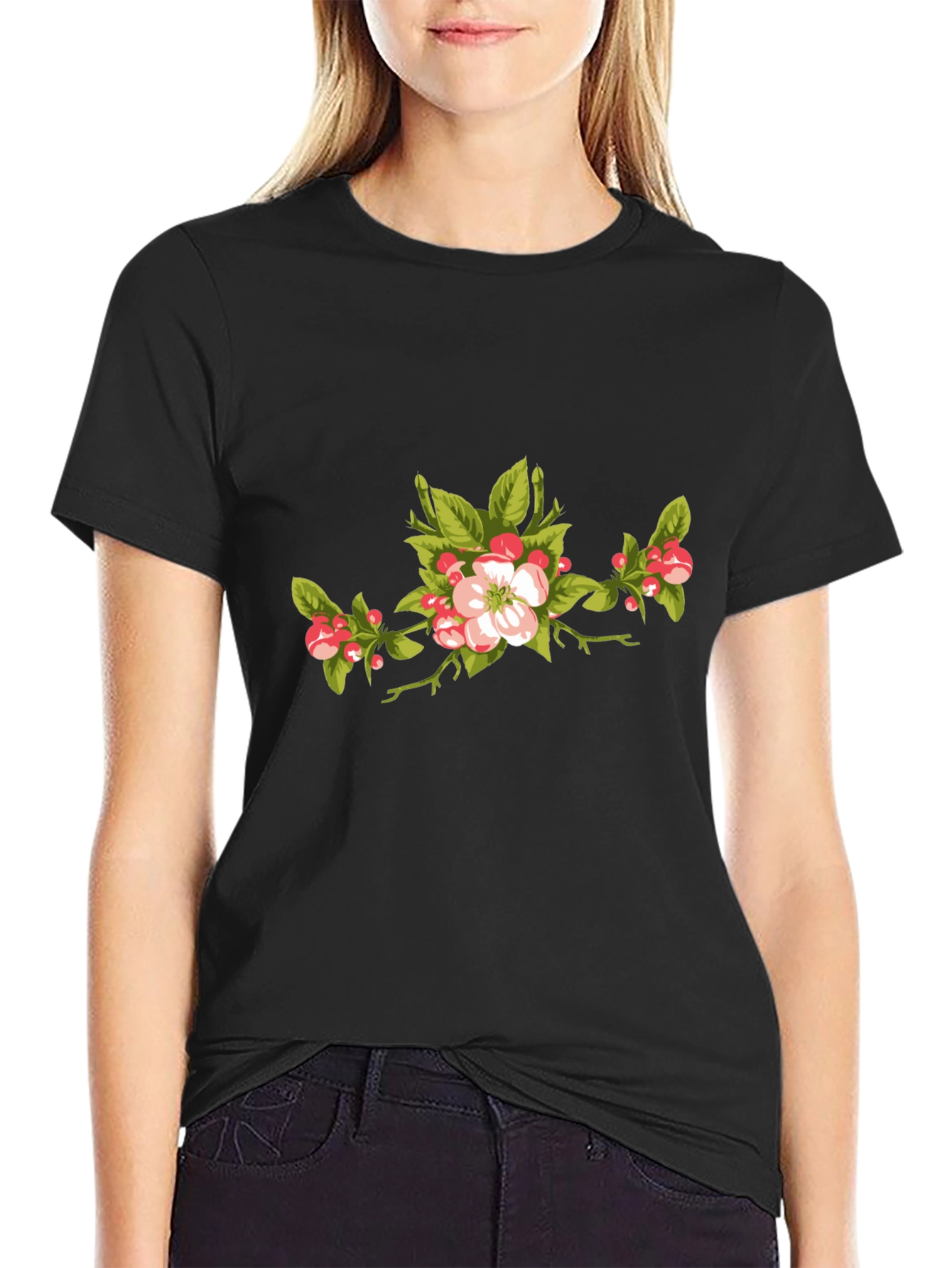 Black Floral Branch Graphic T-Shirt view 2