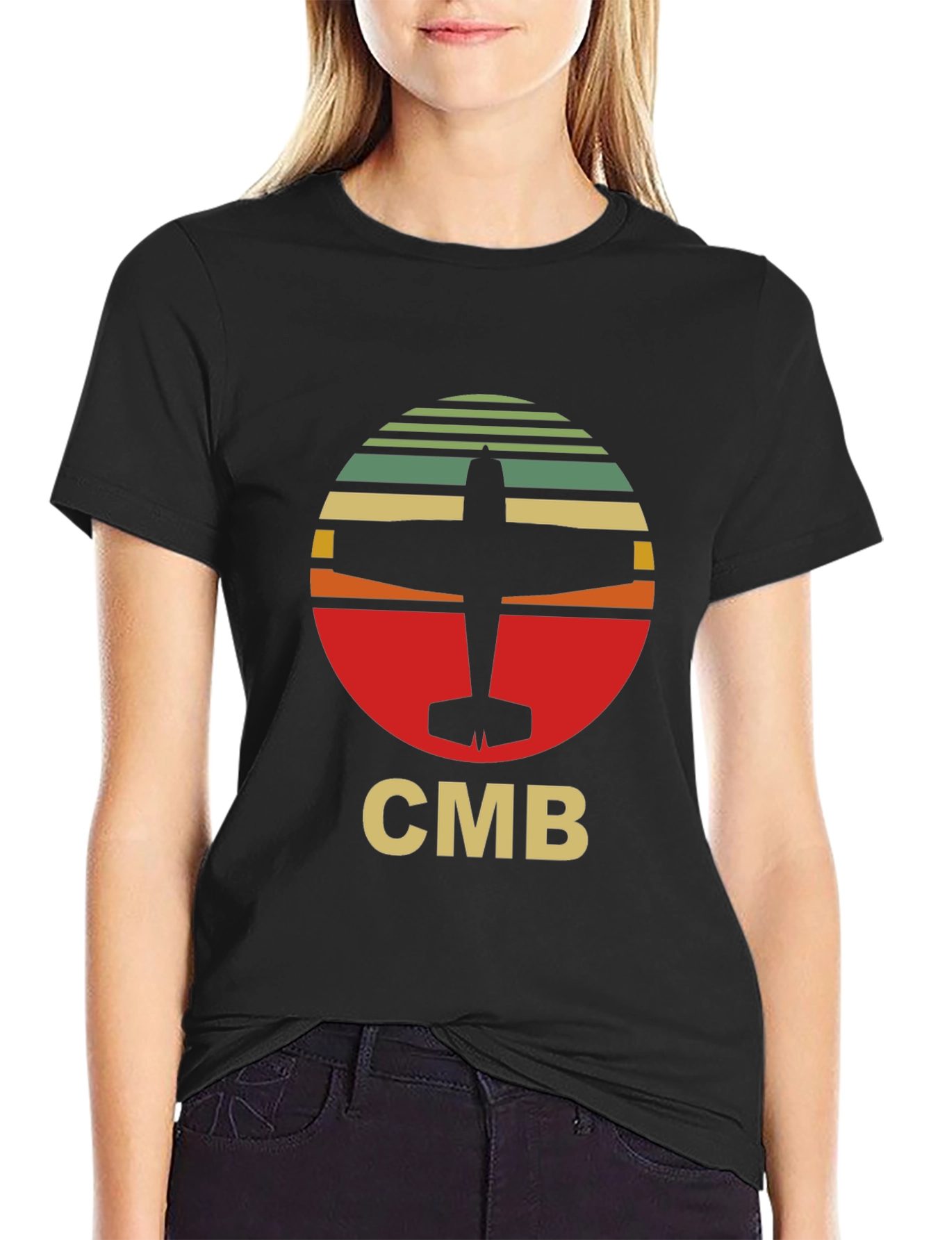 Black Retro Airplane CMB T-Shirt - Aviation Style view 2