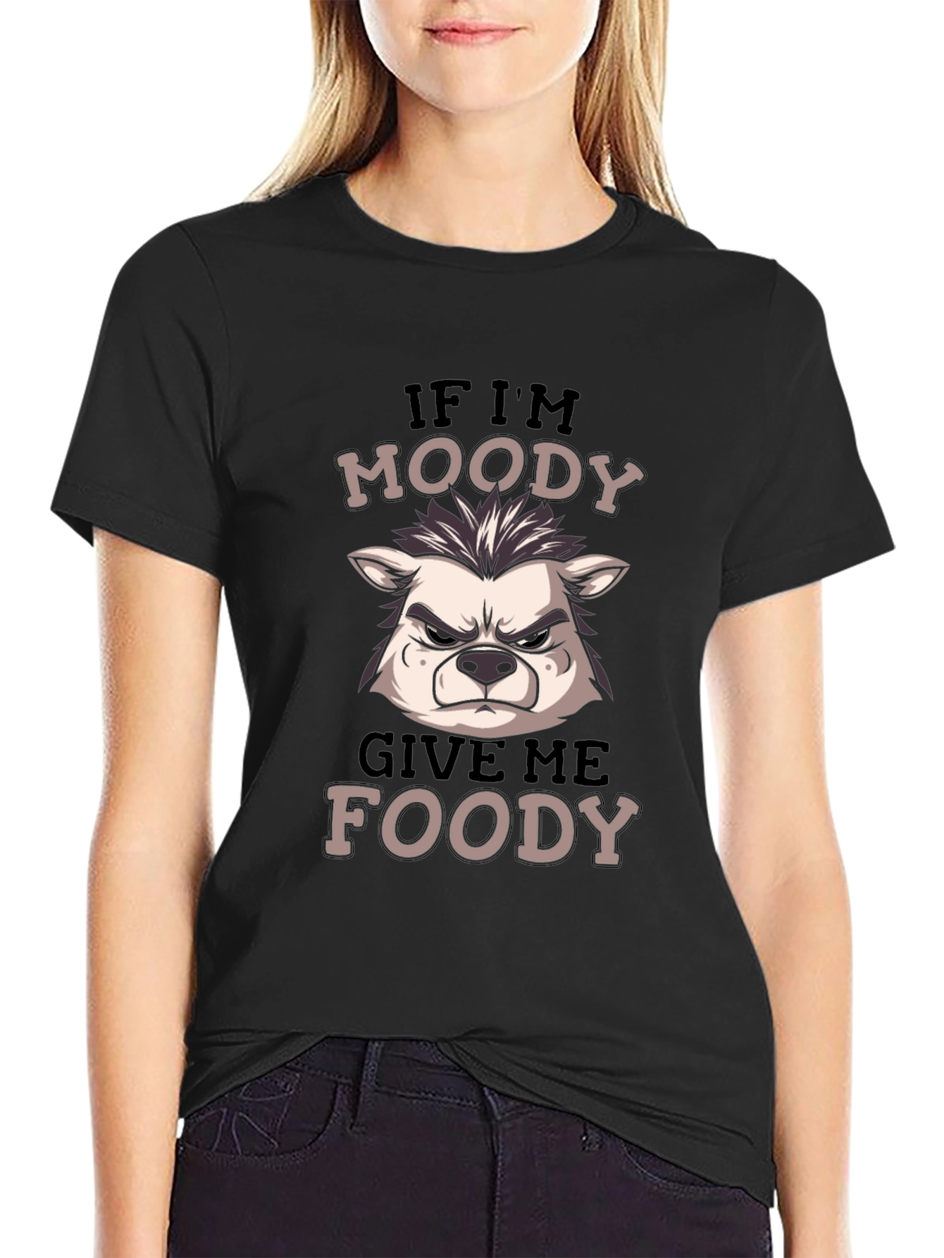 Black Moody Wolf Foody Graphic T-Shirt - Casual Style view 2
