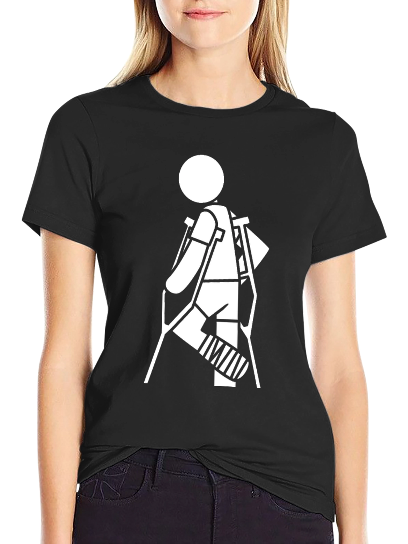 Black Crutches Graphic T-Shirt - Black Cotton Casual Tee view 2