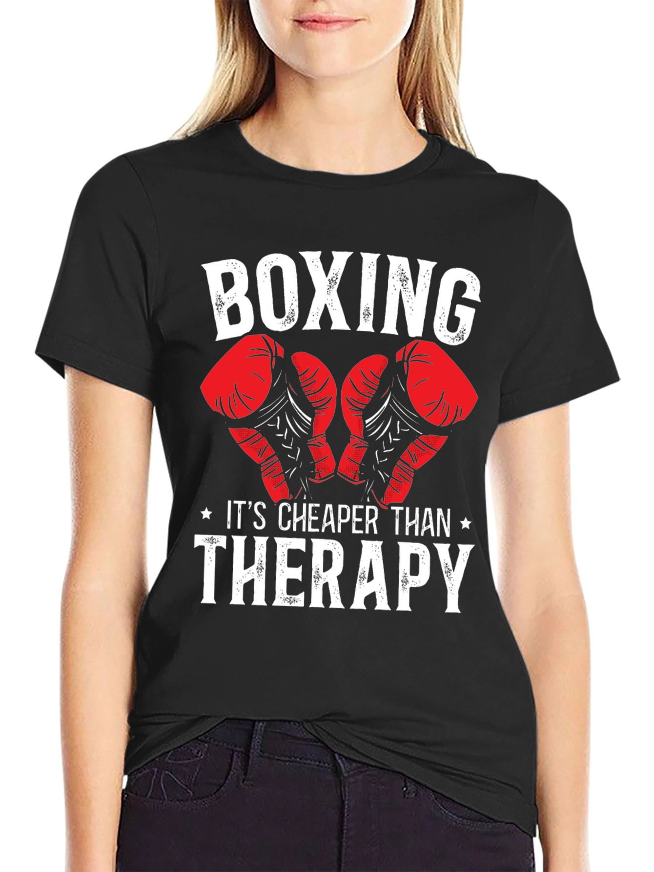 Black Boxing Cheaper Than Therapy Graphic T-Shirt view 2