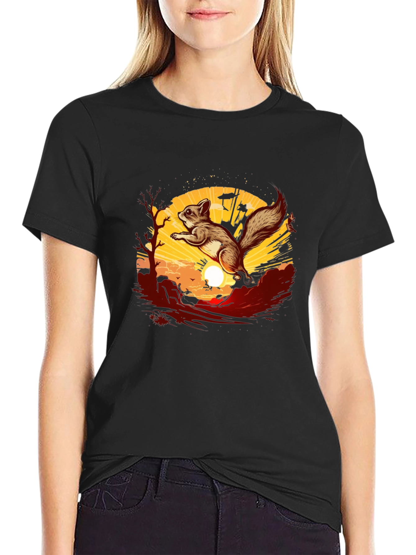Black Squirrel Sunset Graphic Tee - Black view 2