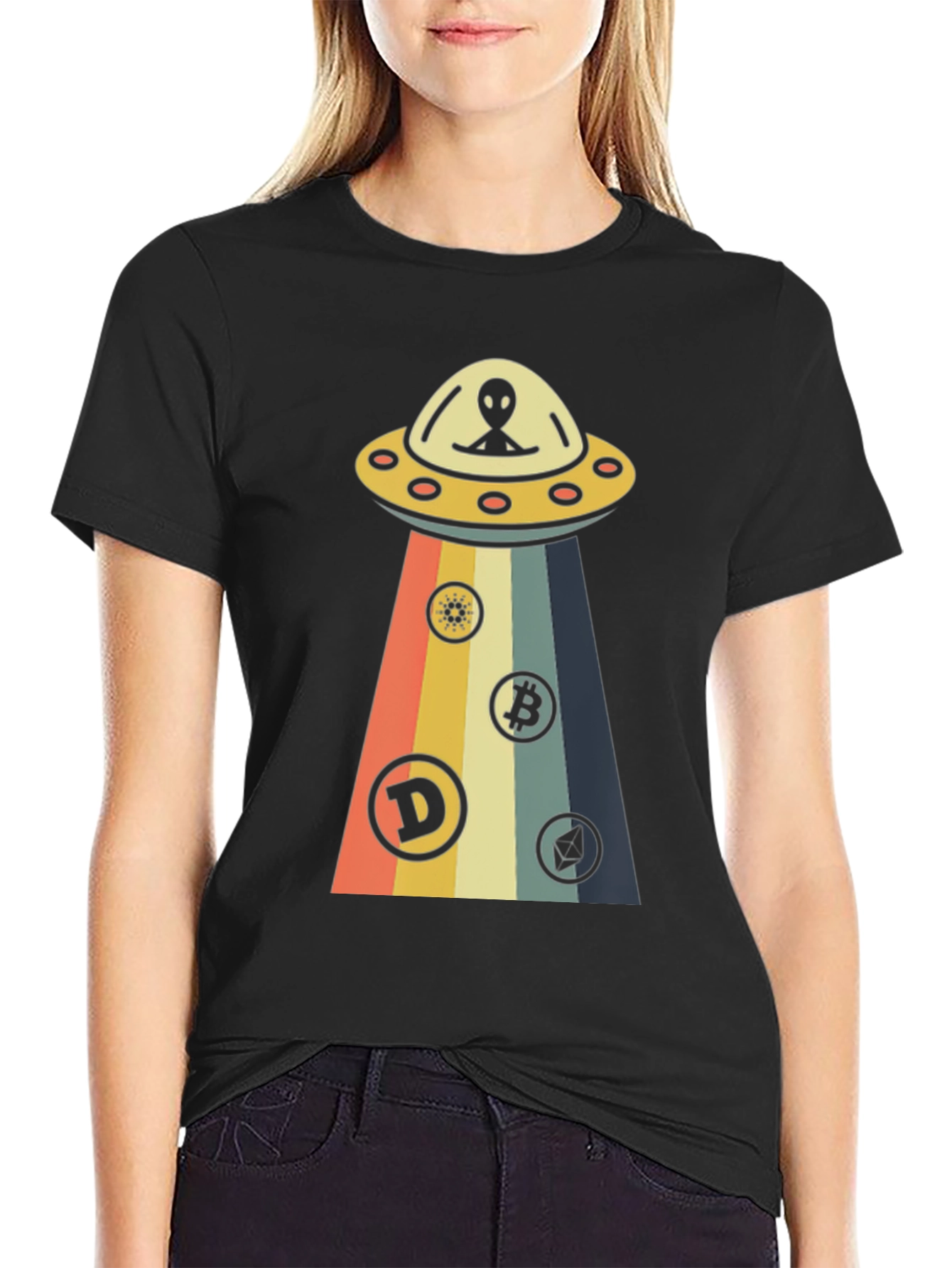 Black Alien UFO Cryptocurrency T-Shirt view 2