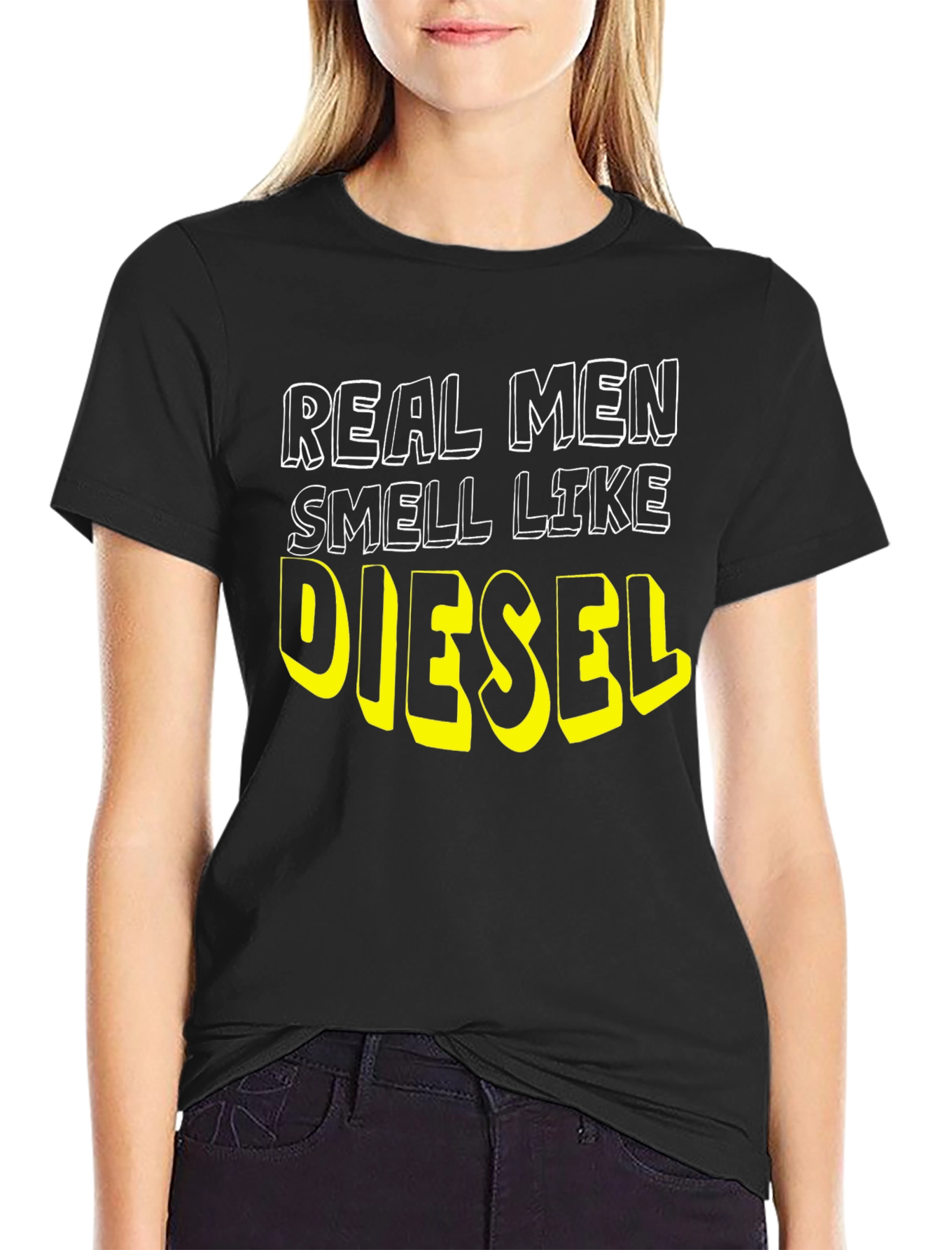 Black Real Men Smell Like Diesel Black T-Shirt view 2